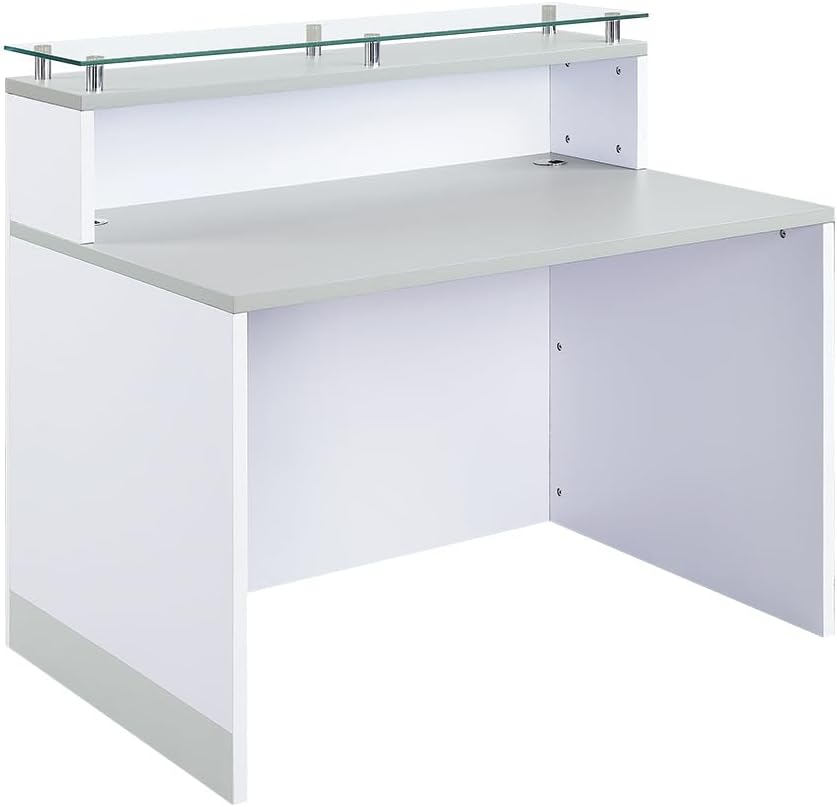 NBF Small Modern Reception Desk with Counter - 48" W x 32" D Retail Checkout Counter - Front Desk Reception Counter with 2 Grommet Holes - Countertop Lobby Desk for Office Salon Store, Walnut