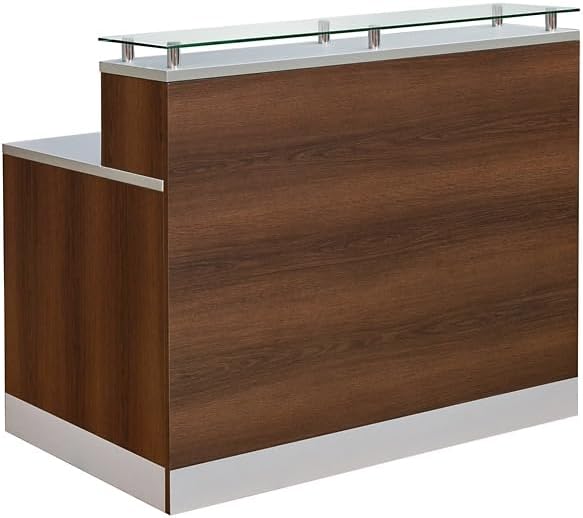 NBF Small Modern Reception Desk with Counter - 48" W x 32" D Retail Checkout Counter - Front Desk Reception Counter with 2 Grommet Holes - Countertop Lobby Desk for Office Salon Store, Walnut