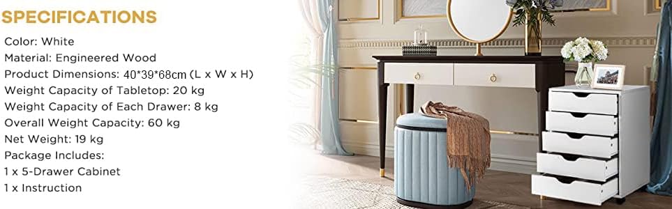 Moado 5-Drawer Wood Storage,Mobile File Cabinet with Wheels,White, We Value Your Feedback.If You Love Our or Have Any Issues, Please Consider Leaving a Review. It Helps us Improve.