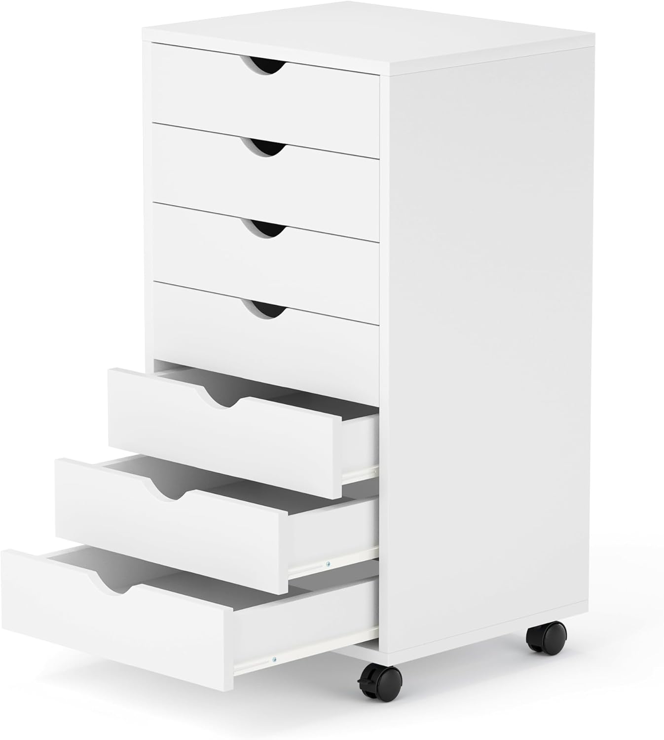 5 Drawer Mobile File Cabinet Under Desk Storage Organization with Wheels Vertical Filing Chest Rolling Wood Small Desk Printer Stand for Home Office, White