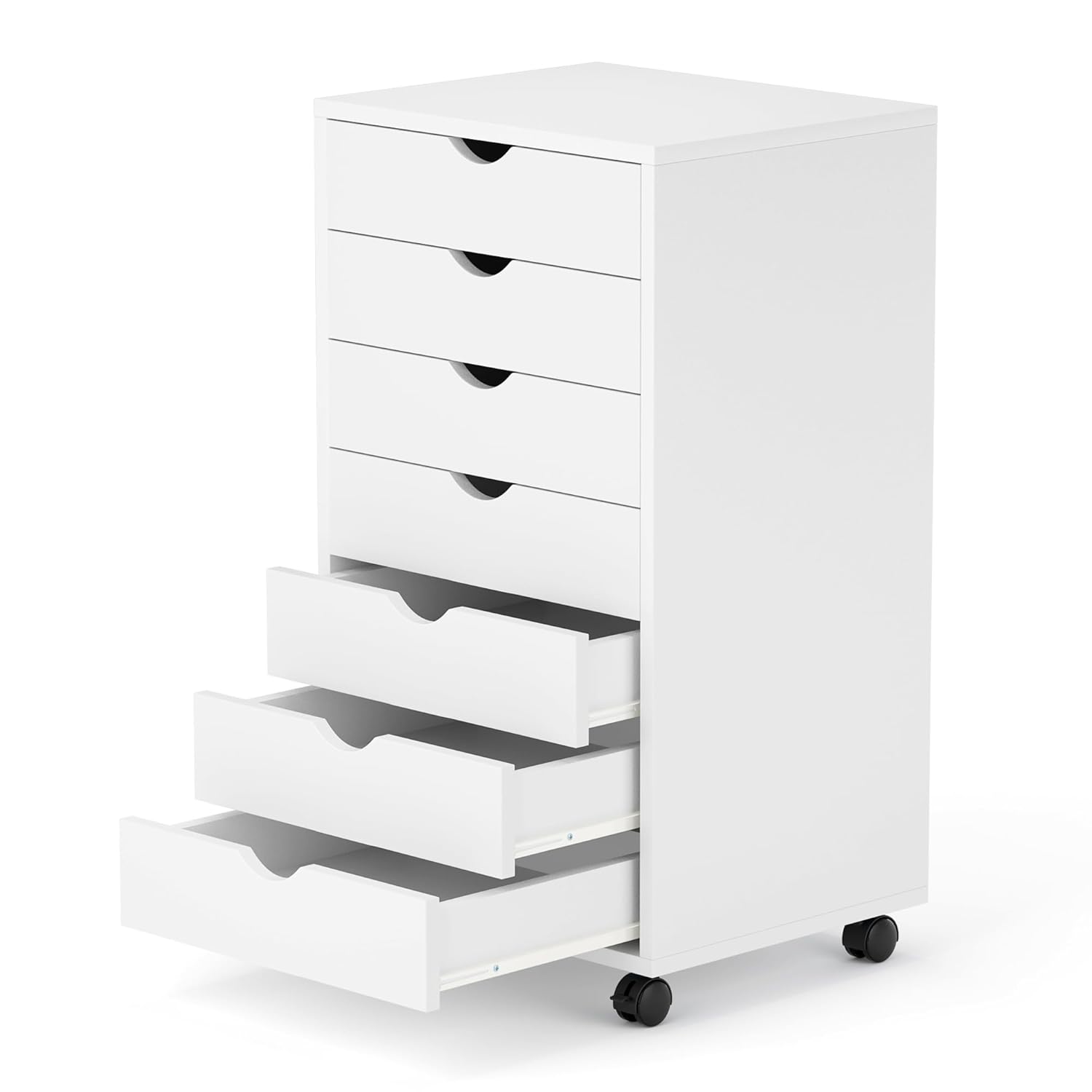 5 Drawer Mobile File Cabinet Under Desk Storage Organization with Wheels Vertical Filing Chest Rolling Wood Small Desk Printer Stand for Home Office, White