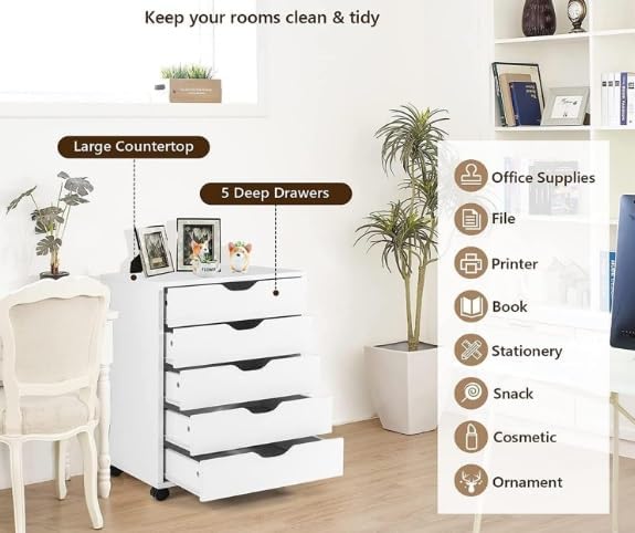 Moado 5-Drawer Wood Storage,Mobile File Cabinet with Wheels,White, We Value Your Feedback.If You Love Our or Have Any Issues, Please Consider Leaving a Review. It Helps us Improve.