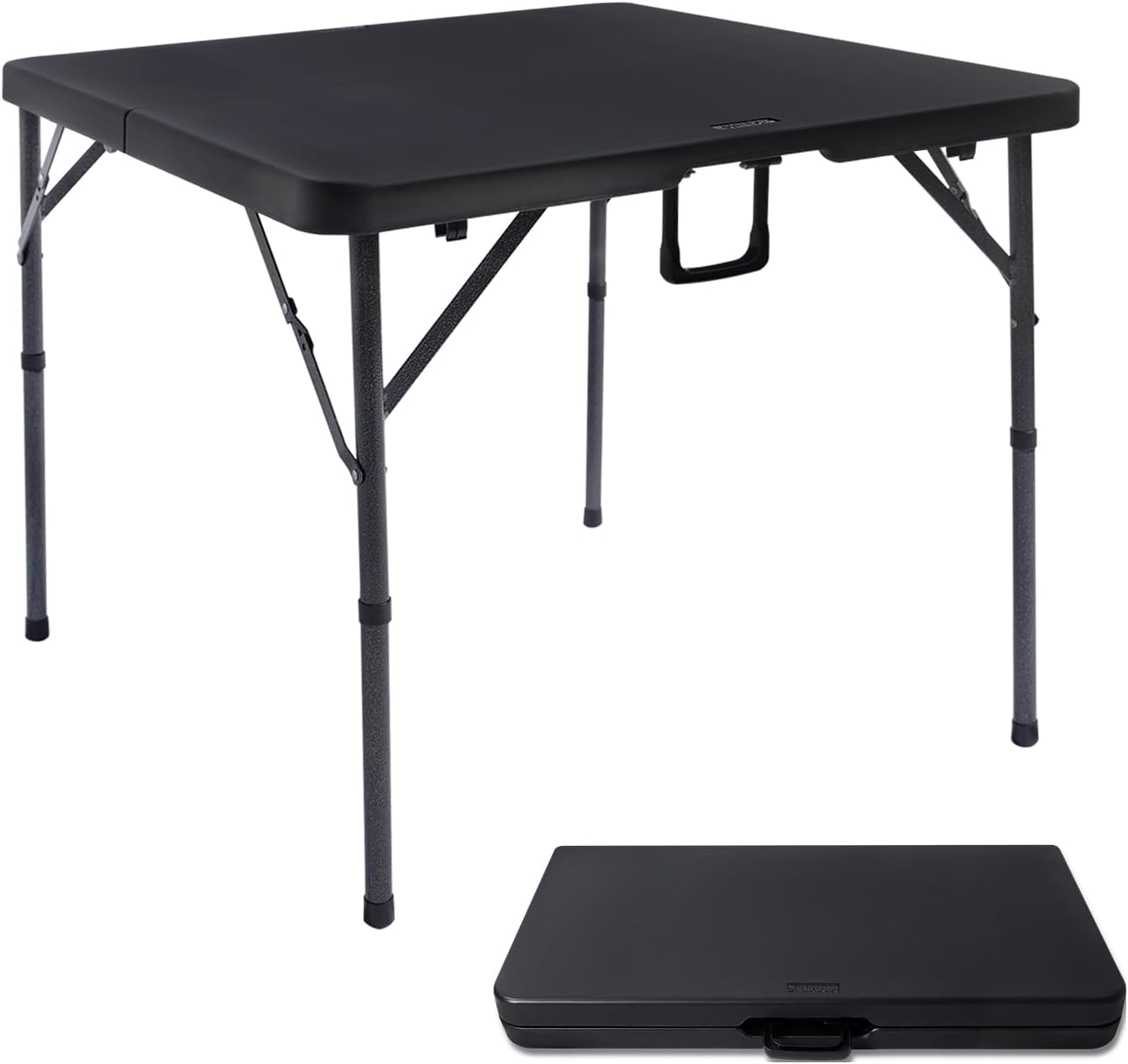 34" Square Folding Card Table, Fold-in-Half Utility Dining Portable Table Heavy Duty HDPE White Plastic Foldable with Carrying Handle Indoor Outdoor for Picnic, Camping, Party