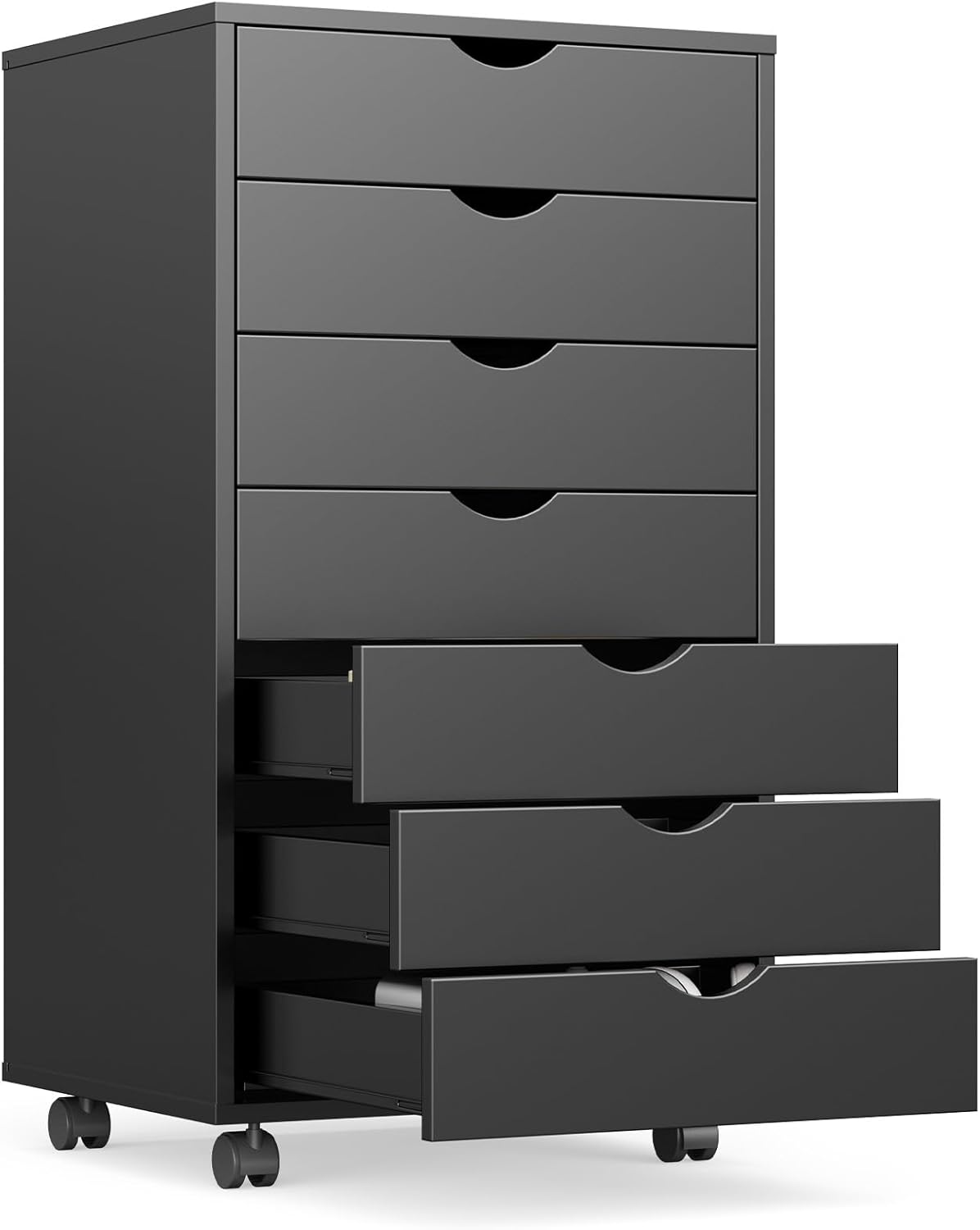 OLIXIS 5 Drawer Mobile File Cabinet Under Desk Storage Organization with Wheels Vertical Filing Chest Rolling Wood Small Desk Printer Stand for Home Office, 15.75"D x 18.74"W x 25.39"H, Black