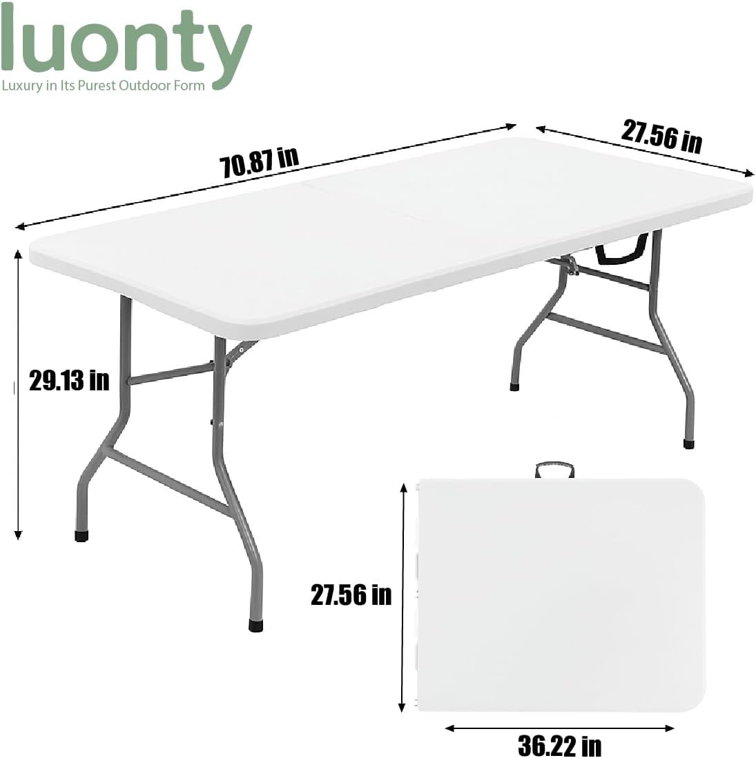 Luonty 6ft Folding Table – Heavy Duty Plastic Table for Patio, Events, or Camping – Portable, Weather-Resistant, Easy to Store – Holds up to 330 lbs