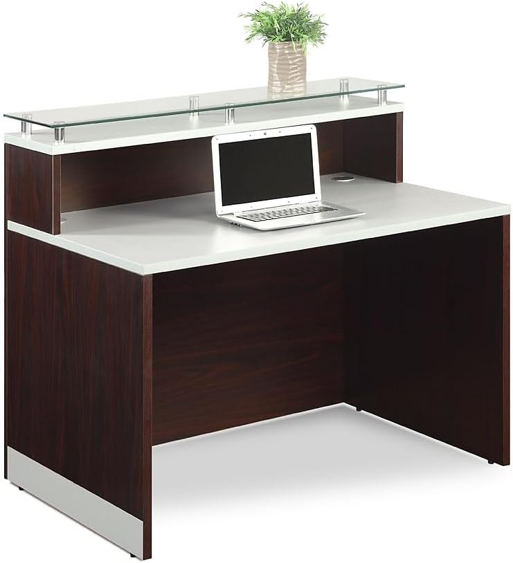 NBF Small Modern Reception Desk with Counter - 48" W x 32" D Retail Checkout Counter - Front Desk Reception Counter with 2 Grommet Holes - Countertop Lobby Desk for Office Salon Store, Walnut