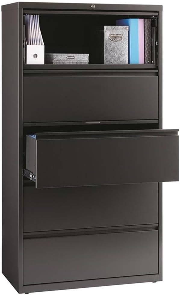 Hirsh 36-in Wide HL8000 Series Metal 5 Drawer Lateral File Cabinet Charcoal