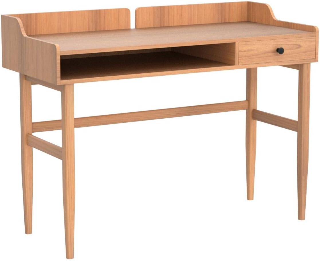 Vintage-Style Desk with Scandinavian Flair, Computer or Laptop Desk, Writing Desk with Drawer and Open Storage Cubby, Small Space Dressing Table