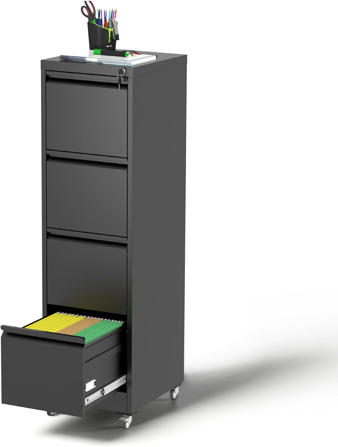 5 Drawer Mobile File Cabinet, Under Desk File Cabinet,Metal Filing Cabinets with Lock for Home Office Organizer Letter/Legal/A4,Require Assembly (Black)