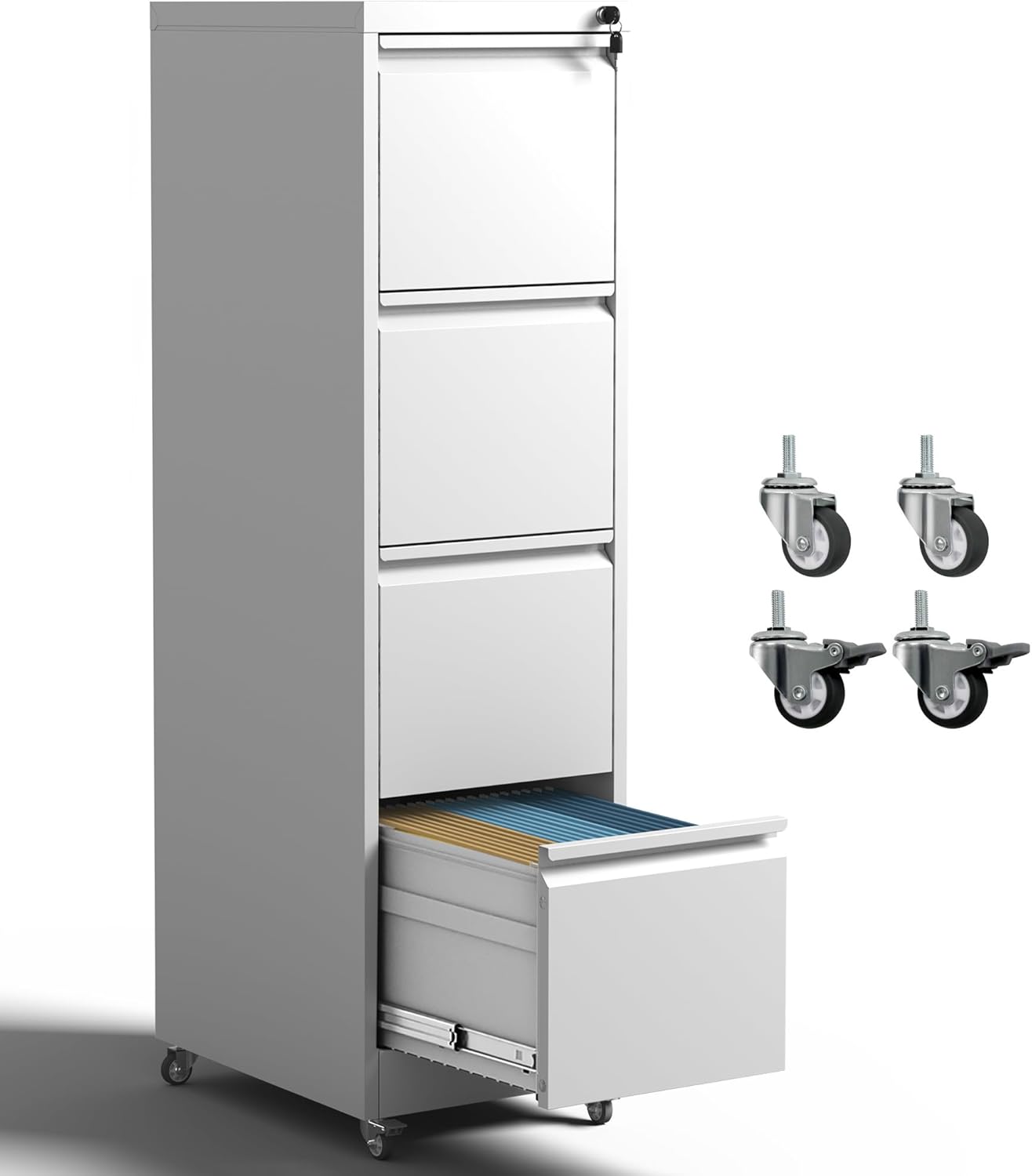 5 Drawer File Cabinet with Wheels,Metal Mobile Filing Cabinets with Lock,Black Rolling File Cabinet for Home Office,Heavy Duty Storage Cabinet for A4/Letter/Legal Size File,Assembly Required