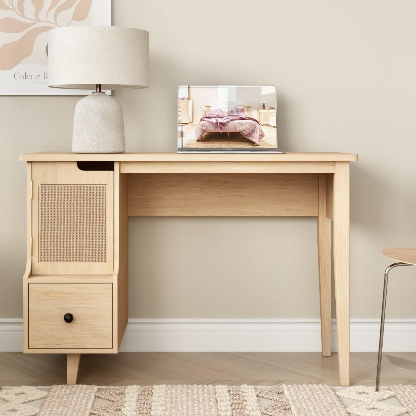 Vintage-Style Desk with Scandinavian Flair, Computer or Laptop Desk, Writing Desk with Drawer and Open Storage Cubby, Small Space Dressing Table