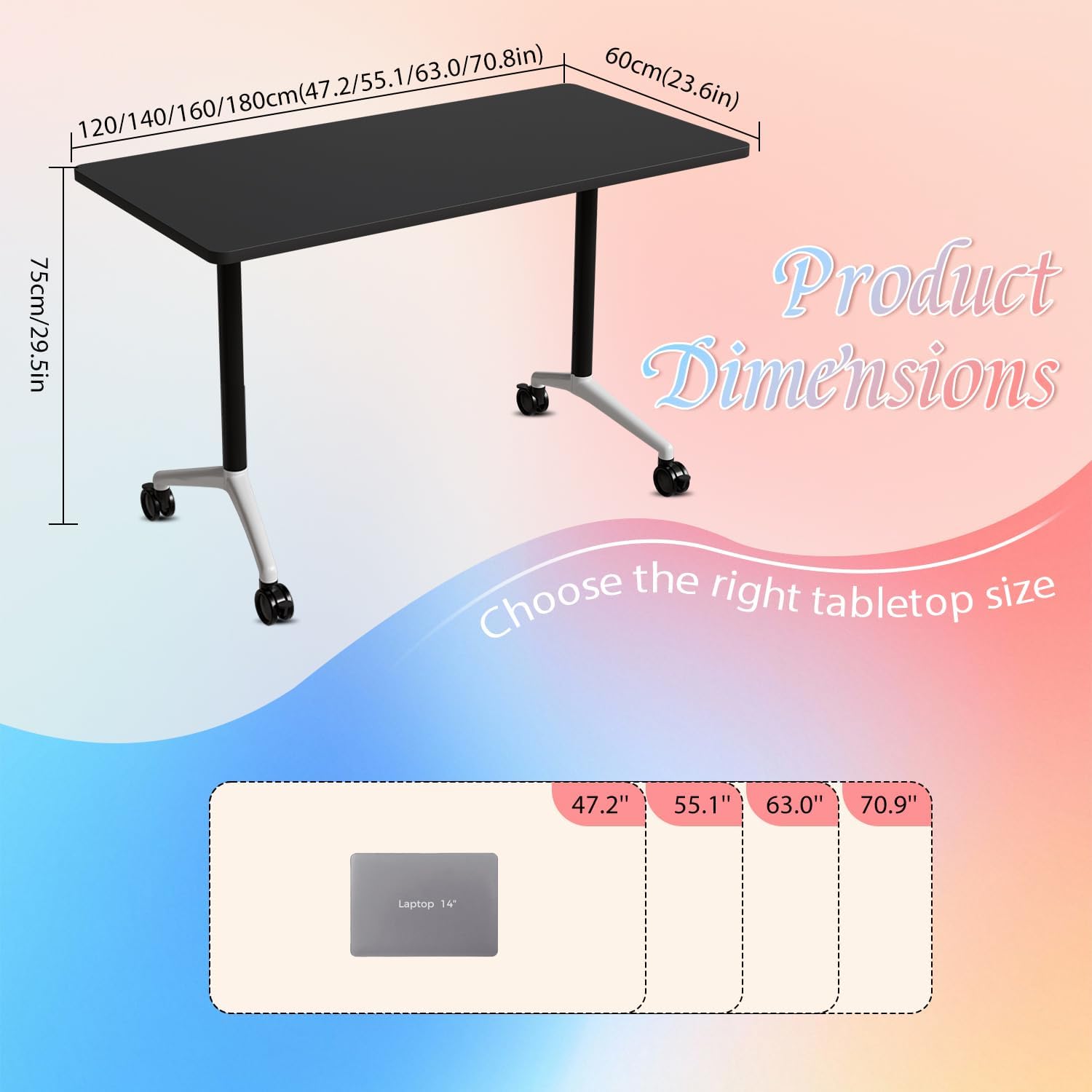 Black Folding Conference Tables with Silent Wheels, 4 Pack Commercial Office Meeting & Training Seminar Tables, Mobile Modular Conference Room Table with Strong Metal Frame for Company, School