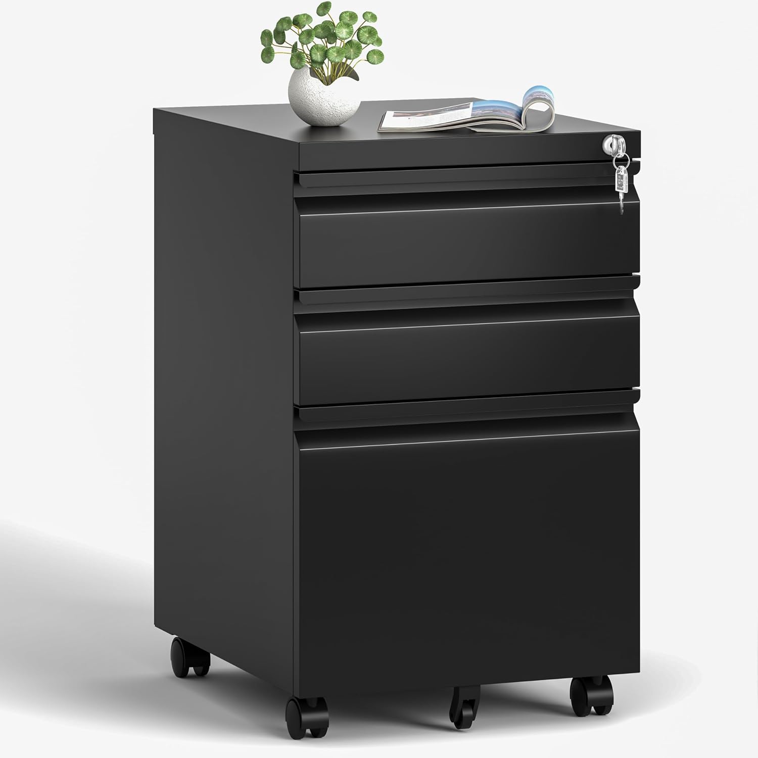 5 Drawer Mobile File Cabinet, Under Desk File Cabinet,Metal Filing Cabinets with Lock for Home Office Organizer Letter/Legal/A4,Require Assembly (Black)