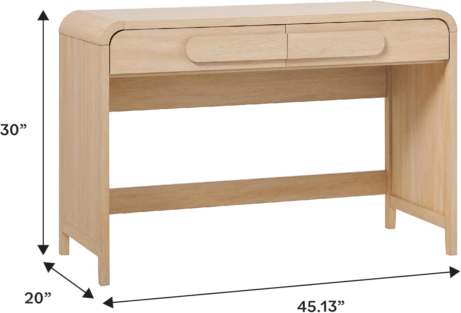 Walker Edison Modern Curved Waterfall Desk with Drawers, Rounded Edge Desk for Home Office or Living Space, Statement Console Table with Oversized Drawer Pulls, 45”W x 20”D x 30”H, Coastal Oak