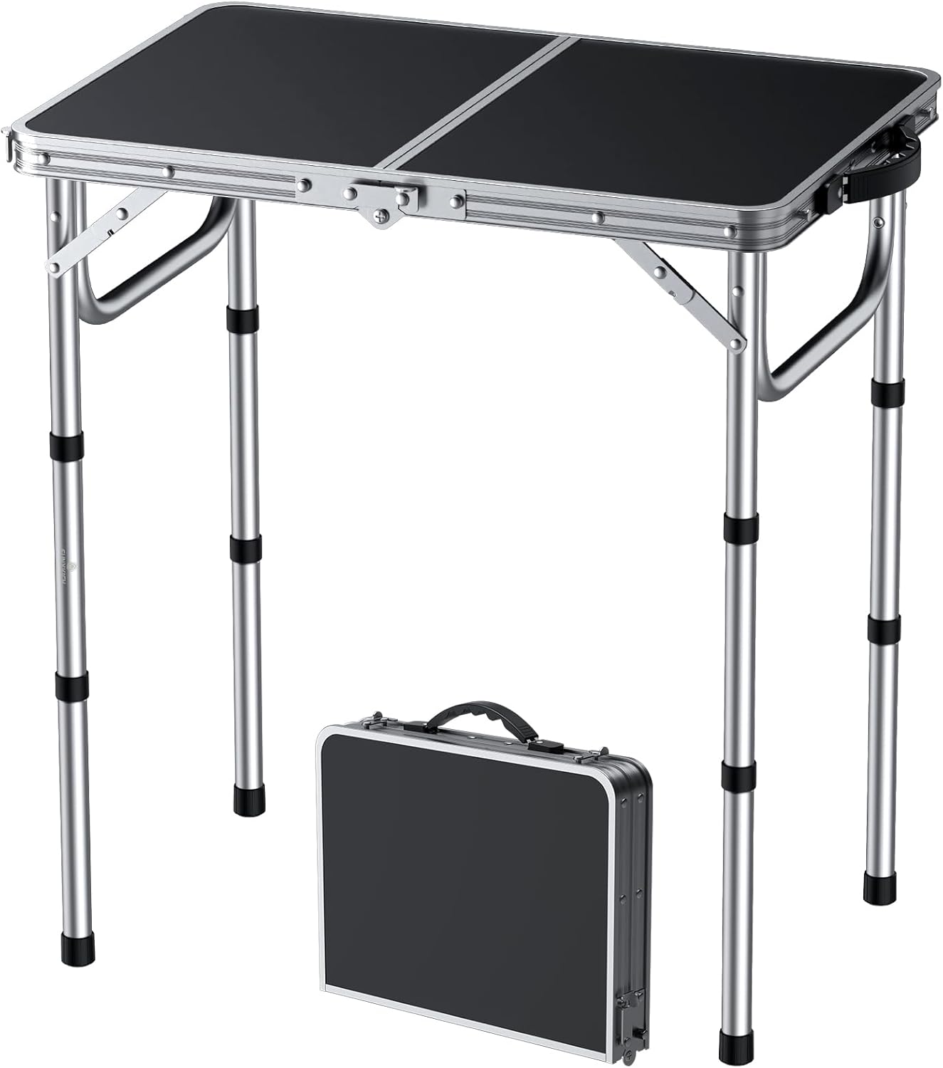 FUNYKICH 2ft Small Folding Camping Table(L22.8'' xW15.7''), 3 Height Adjustable Portable Picnic Table, Lightweight Aluminum Outdoor Tables with Carry Handle for Camping, Picnic, Silver