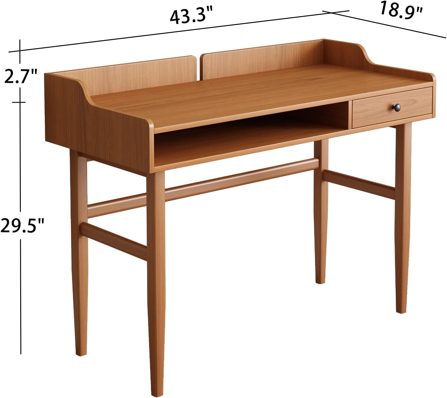 Vintage-Style Desk with Scandinavian Flair, Computer or Laptop Desk, Writing Desk with Drawer and Open Storage Cubby, Small Space Dressing Table