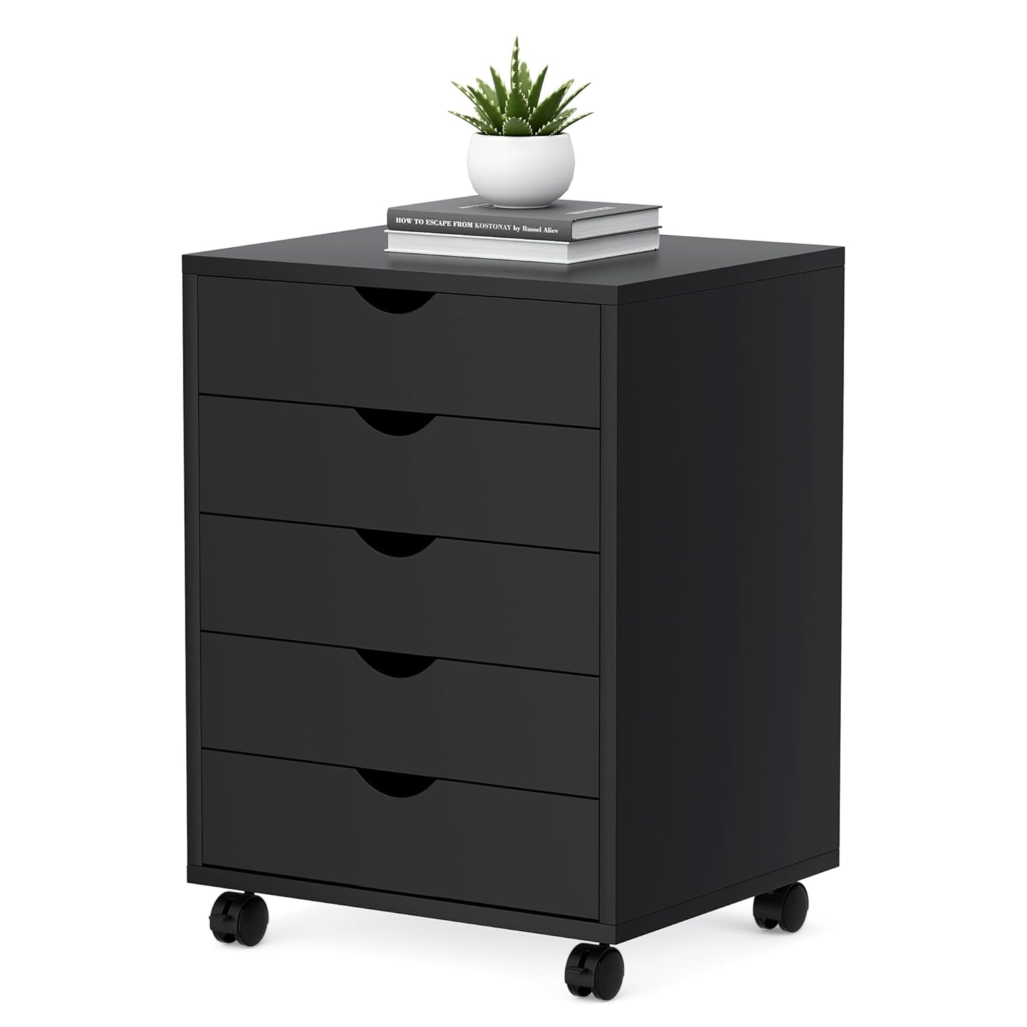 5 Drawer Mobile File Cabinet Under Desk Storage Organization with Wheels Vertical Filing Chest Rolling Wood Small Desk Printer Stand for Home Office, White