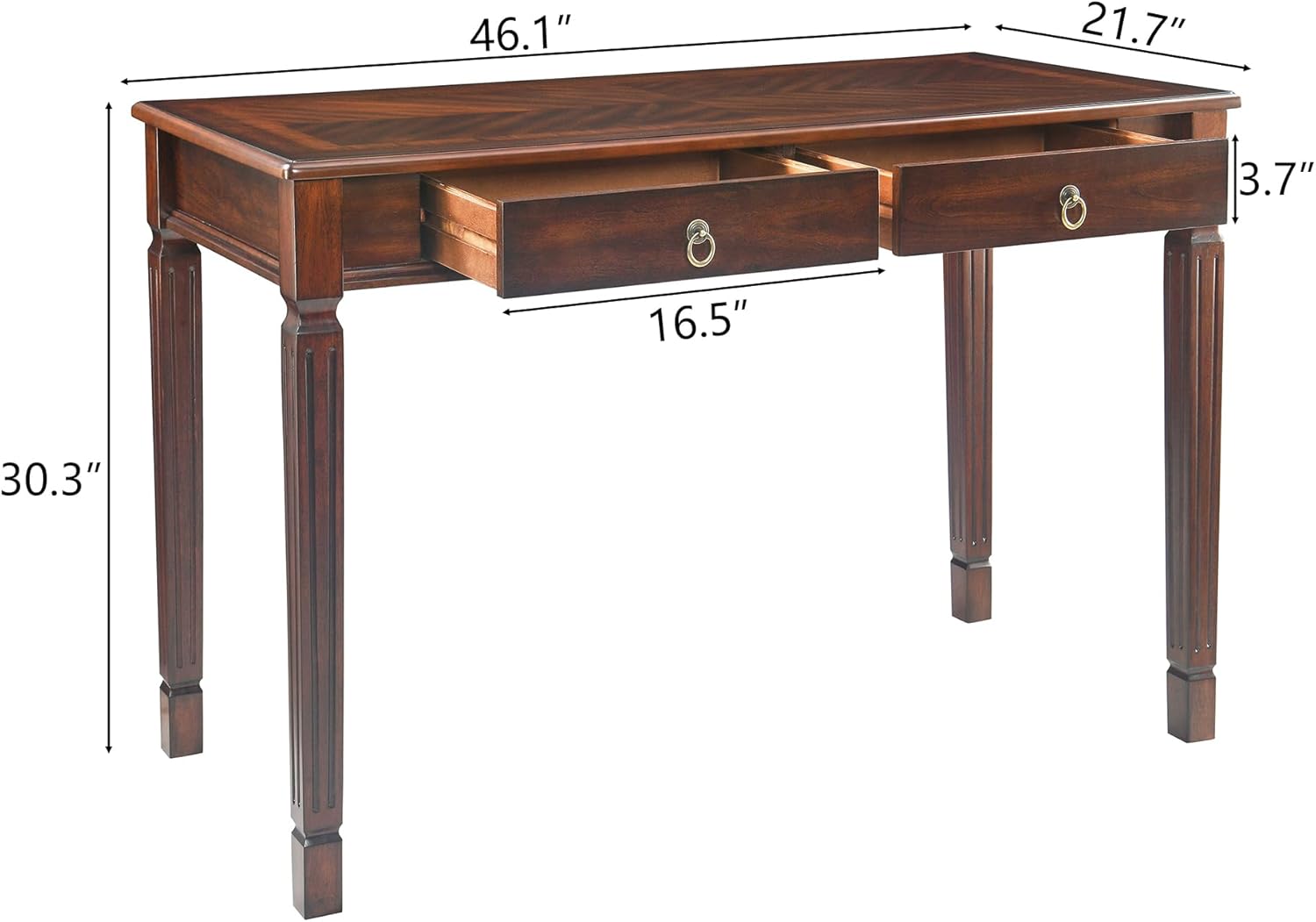 LEEMTORIG Vintage Solid Wood Writing Desk with 2 Drawers, 46.1" W Large Secretary Desk, Cherry Wood Writing Table for Home Office, Traditional French Provincial Mahogany Desk, Cherry Walnut BSZ-D1258