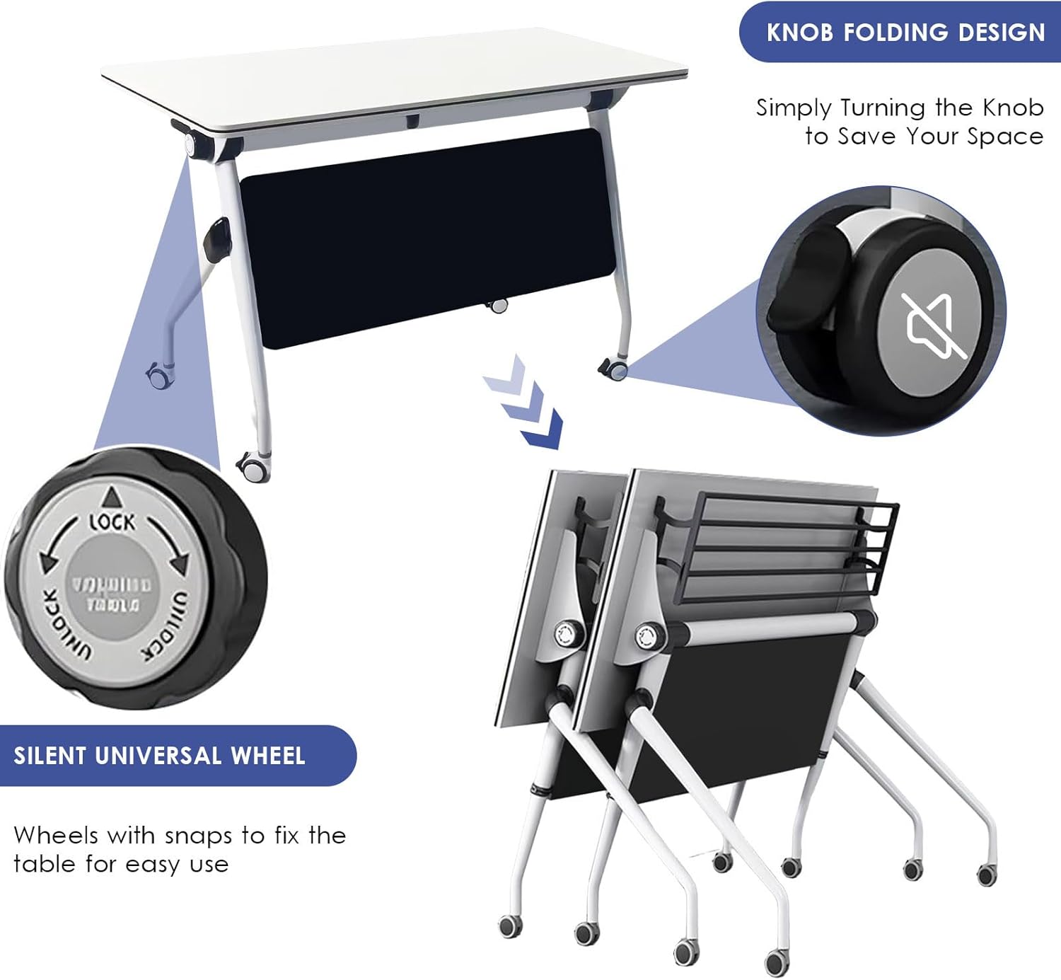 47.2" Conference Room Table,Office Conference Table with Locking Wheels, Folding Flip-Top Mobile Table for Training Rooms,White