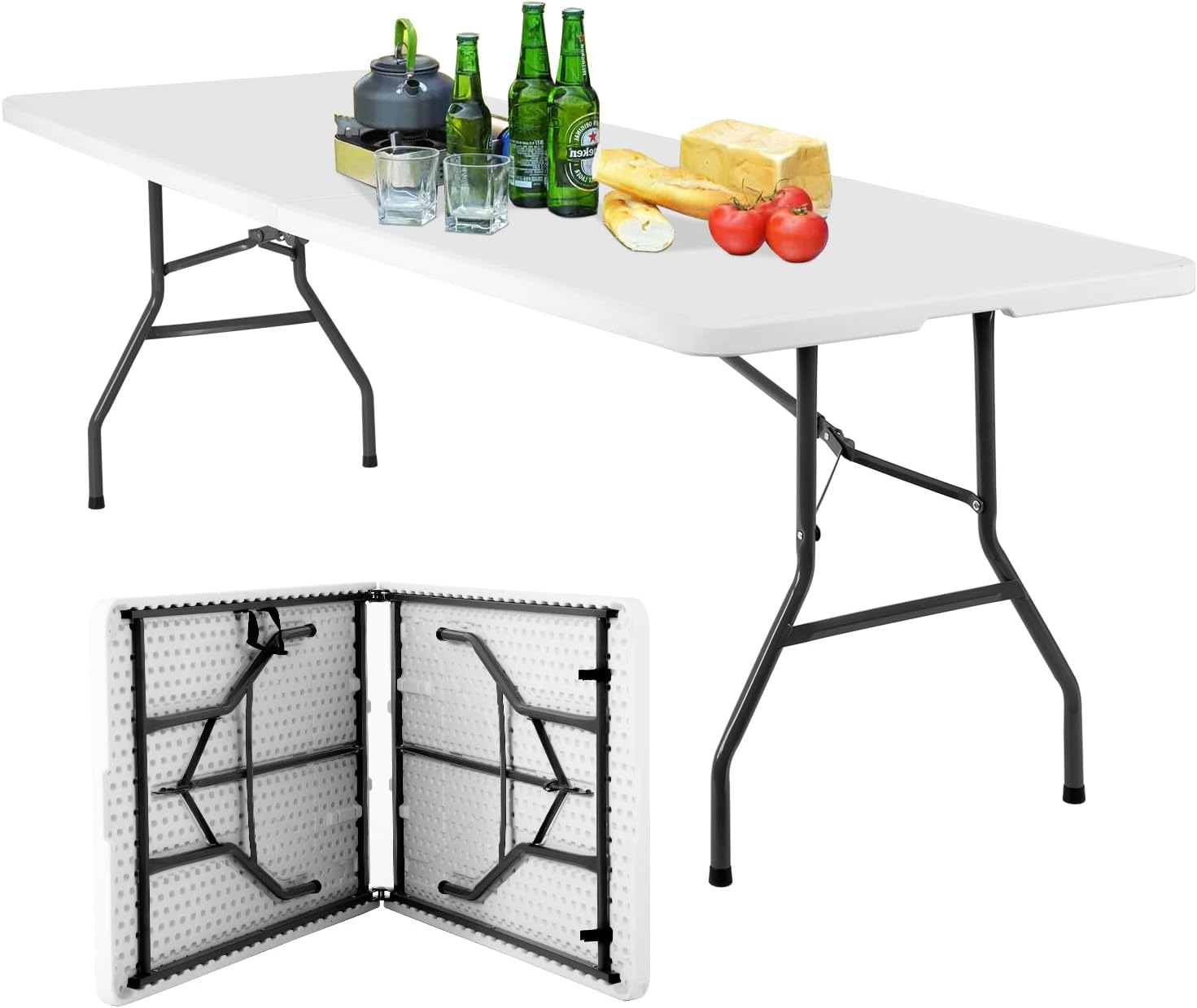 BestOffice Outdoor Folding Camping Table Plastic Table Portable Square Height Dining Table Perfect for Picnics,Parties,Party and Camping,Black