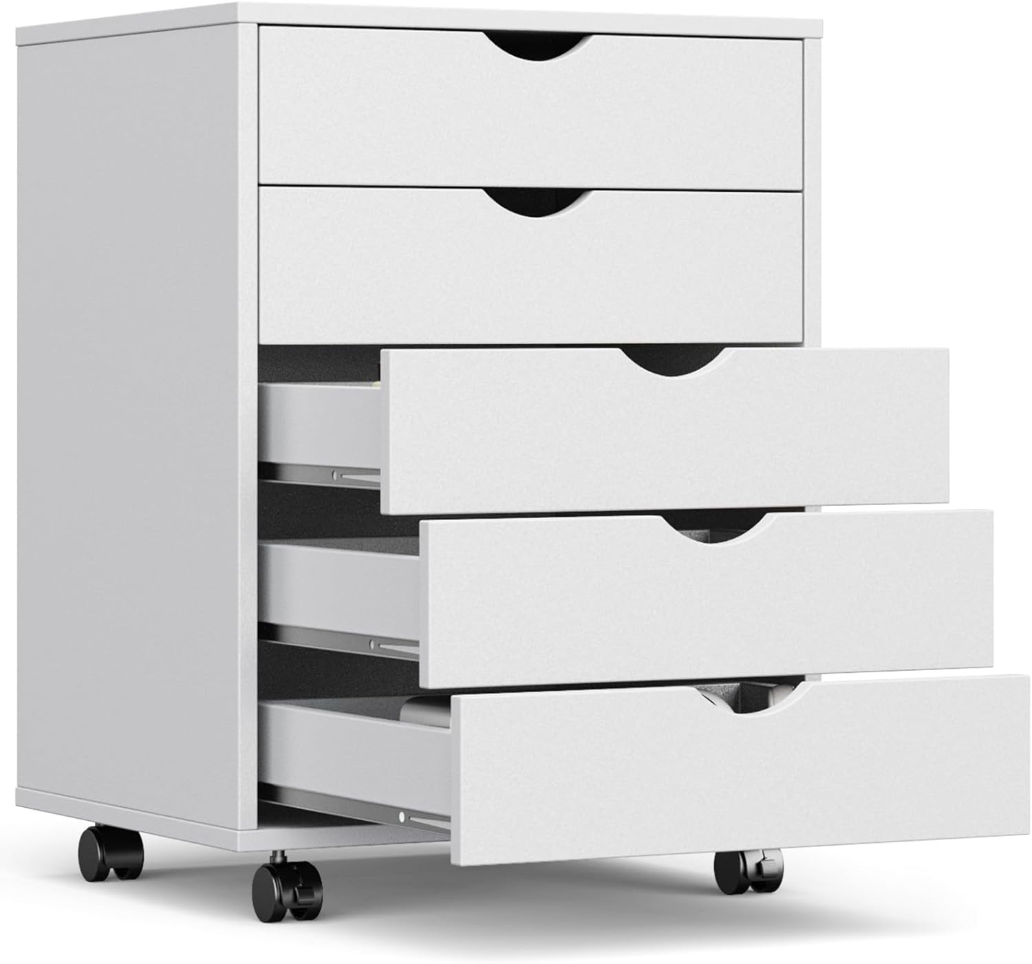 OLIXIS 5 Drawer Mobile File Cabinet Under Desk Storage Organization with Wheels Vertical Filing Chest Rolling Wood Small Desk Printer Stand for Home Office, 15.75"D x 18.74"W x 25.39"H, Black
