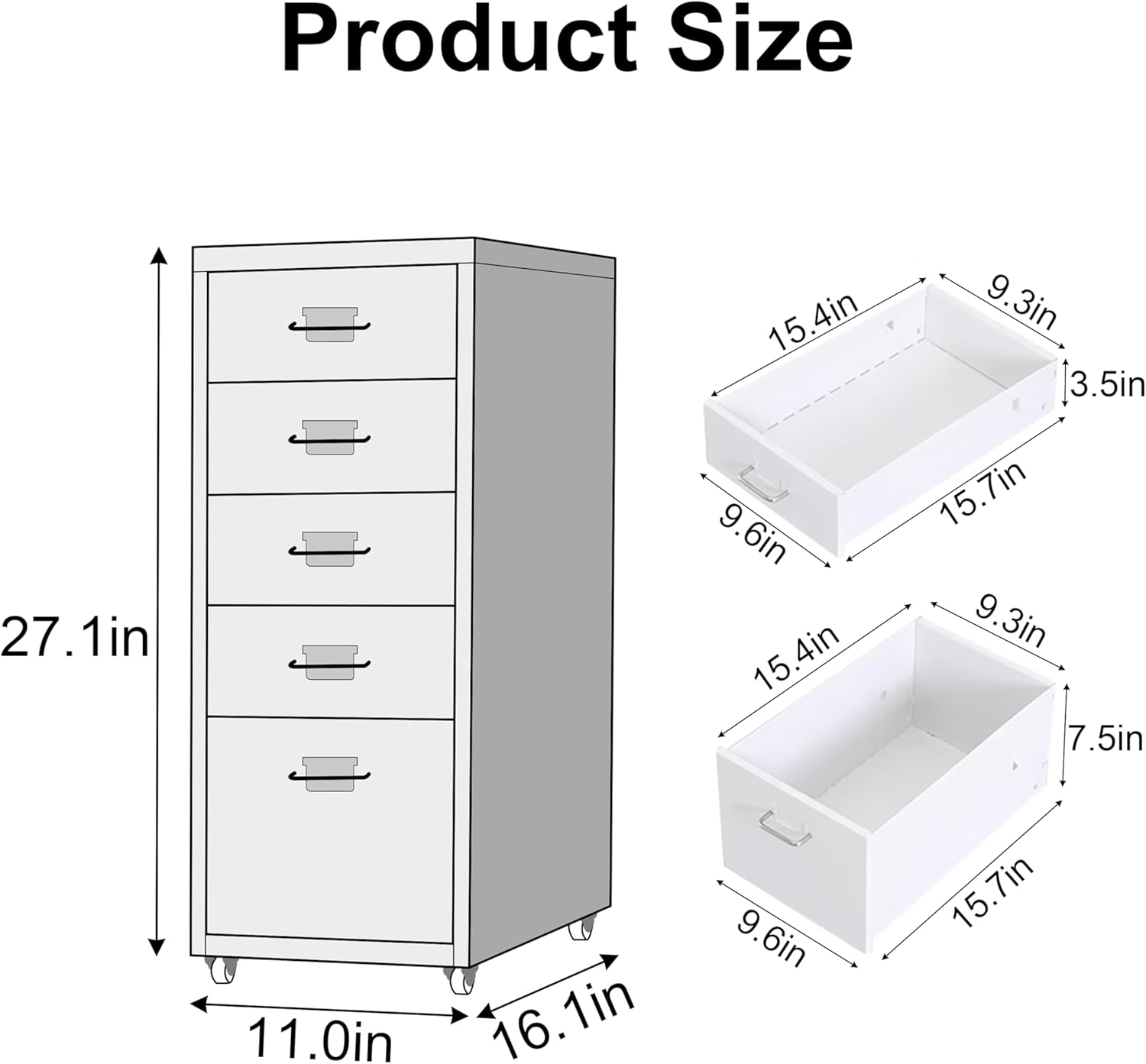 5 Drawer Metal File Cabinet, Under Desk Storage Organization with Wheels, Mobile Room Organization Furniture, Printer Stand for Home Office, Green