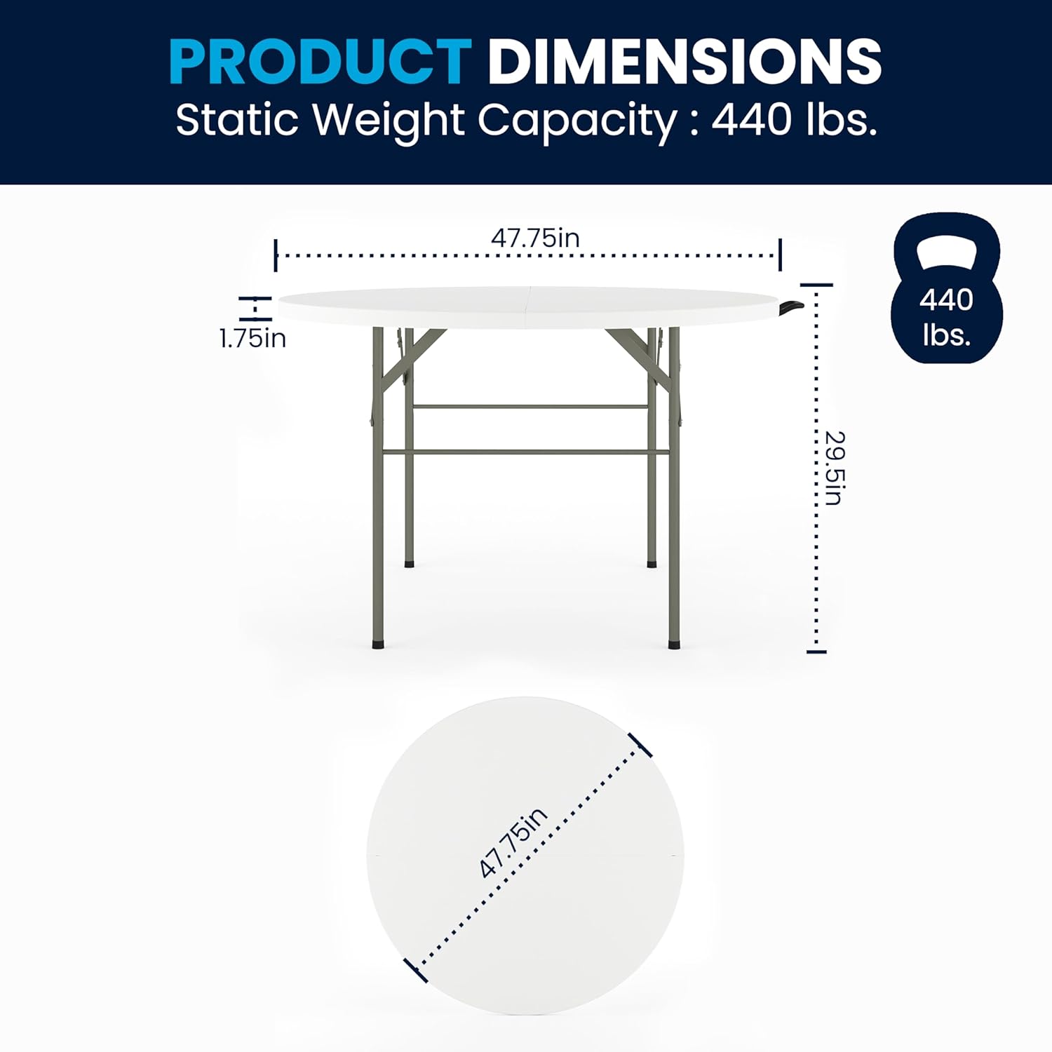 Flash Furniture Freeman 4' Round Plastic Folding Table with Carrying Handle, Plastic Foldable Table for Indoor/Outdoor Events, White