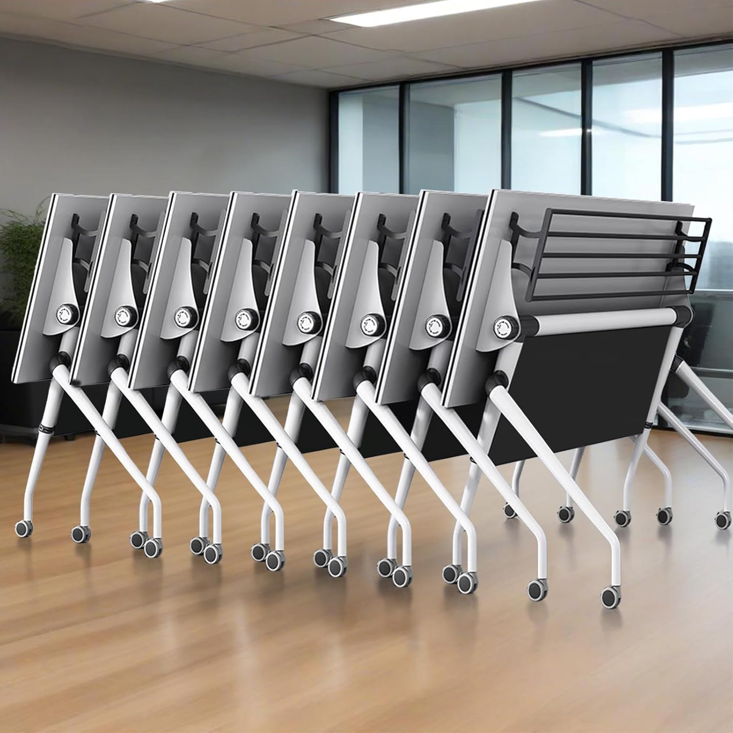 47.2" Conference Room Table,Office Conference Table with Locking Wheels, Folding Flip-Top Mobile Table for Training Rooms,White