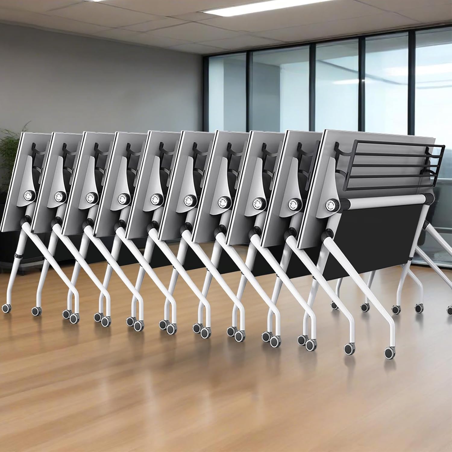 47.2" Conference Room Table,Office Conference Table with Locking Wheels, Folding Flip-Top Mobile Table for Training Rooms,White
