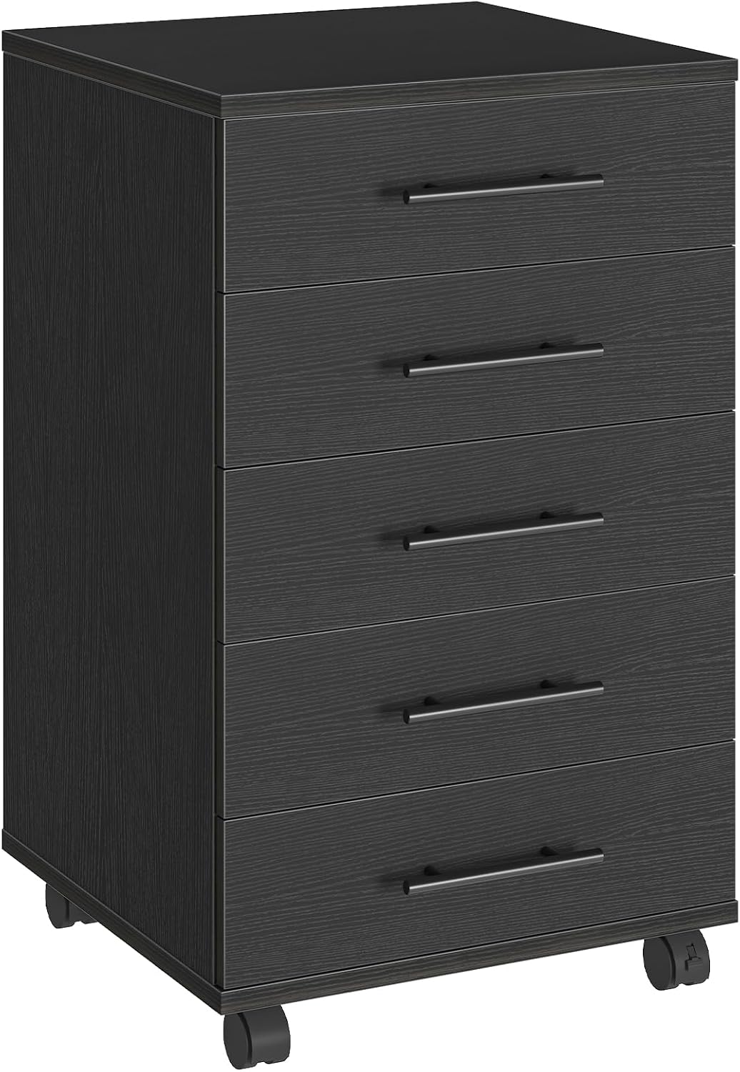 HOOBRO 5-Drawer File Cabinet, Office Filing Cabinet with Drawers, Wooden Mobile Storage Cabinet with Wheels, for Makeup, Home Office, Easy Assembly, White WT05WJ01G1