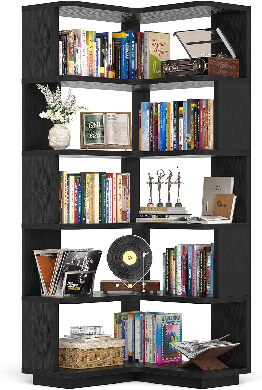 Armocity Corner Book Shelf - 6 Tier Corner Bookshelf Etagere Bookcase with Baffle, Freestanding L Shaped Display Shelf Stand for Home Office, Living Room, Bedroom, Kitchen, White