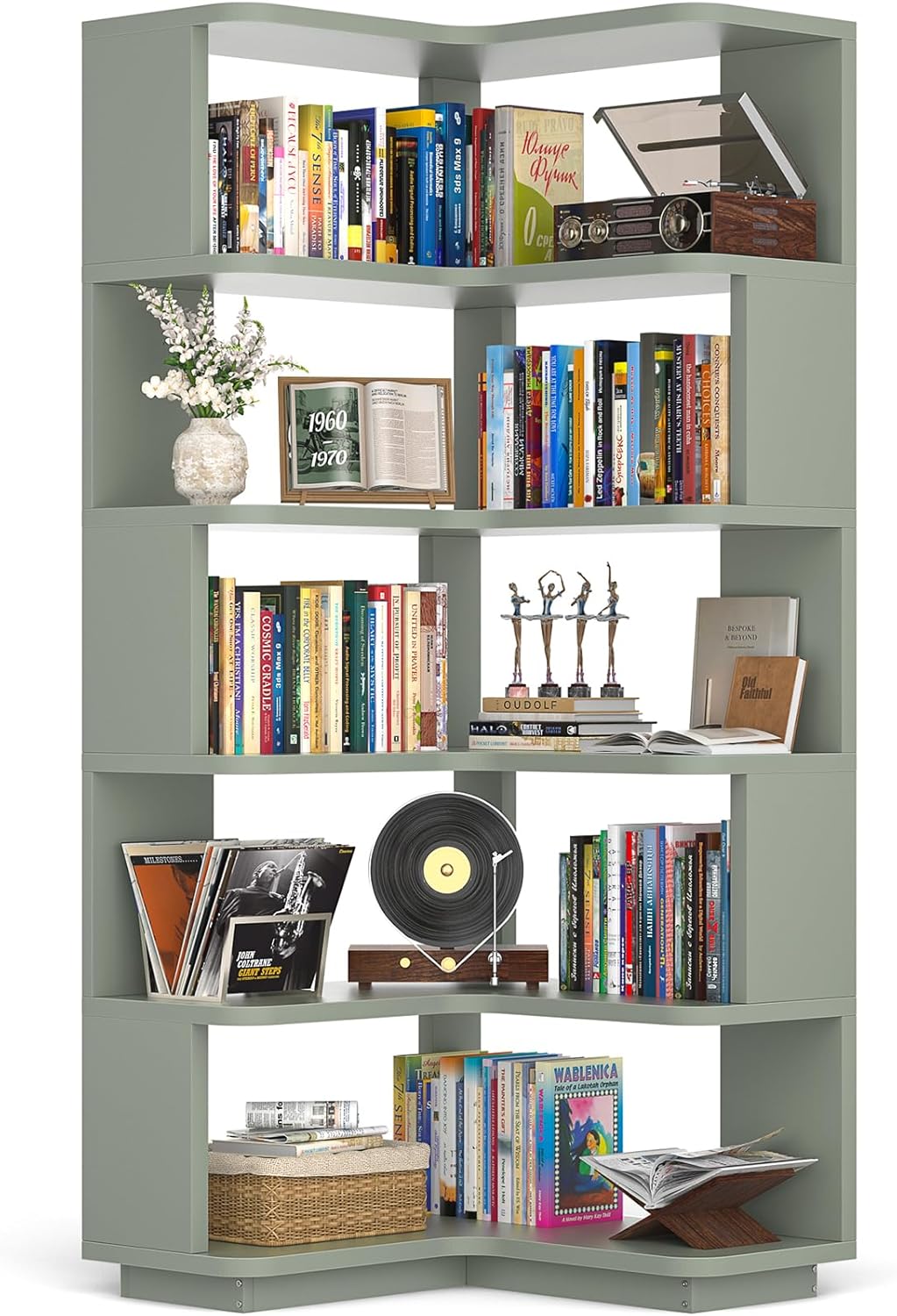 Armocity Corner Book Shelf - 6 Tier Corner Bookshelf Etagere Bookcase with Baffle, Freestanding L Shaped Display Shelf Stand for Home Office, Living Room, Bedroom, Kitchen, White