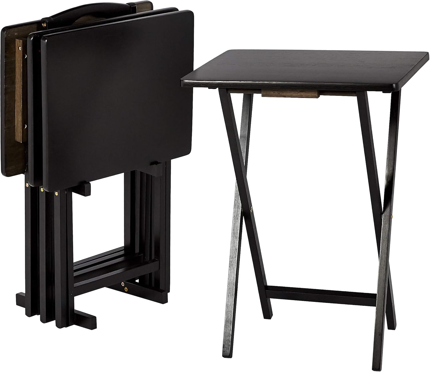 Amazon Basics Classic Foldable TV Dinner Tray Table with Storage Rack, 14.6 L x 19 W x 26 H inch, Espresso, 4-Pack