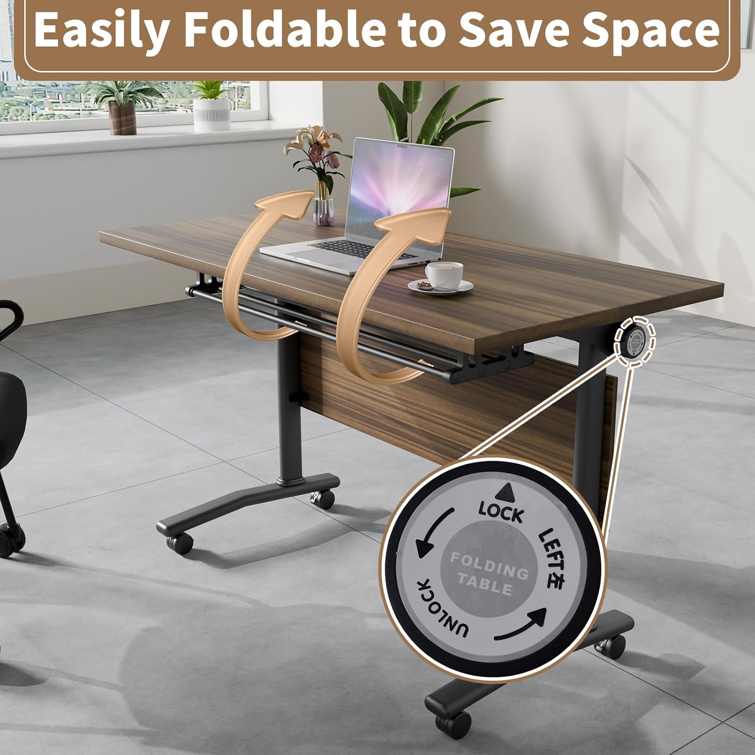 Conference Table, Modern Folding Meeting Tables with Flip Top, Mobile Podcast Table with Four Locking Wheels, Large Training Table for Meeting Room, Office, Classroom (4, A, 55.1in)