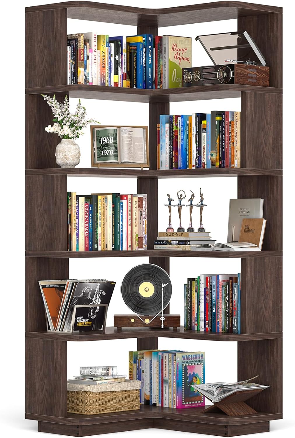 Armocity Corner Book Shelf - 6 Tier Corner Bookshelf Etagere Bookcase with Baffle, Freestanding L Shaped Display Shelf Stand for Home Office, Living Room, Bedroom, Kitchen, White