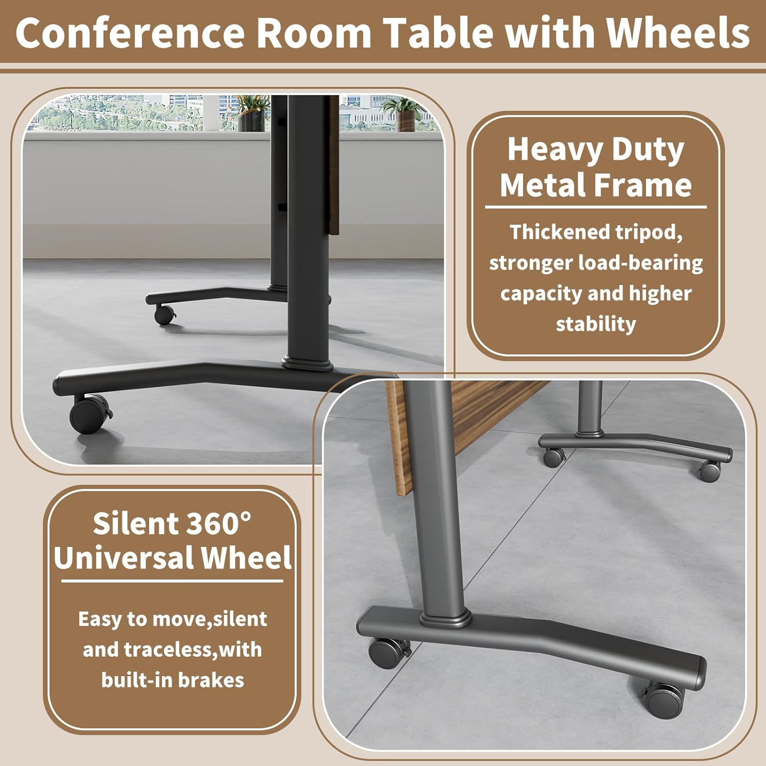 Conference Table, Modern Folding Meeting Tables with Flip Top, Mobile Podcast Table with Four Locking Wheels, Large Training Table for Meeting Room, Office, Classroom (4, A, 55.1in)