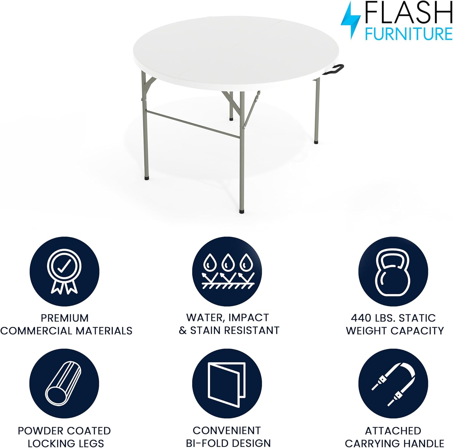 Flash Furniture Freeman 4' Round Plastic Folding Table with Carrying Handle, Plastic Foldable Table for Indoor/Outdoor Events, White