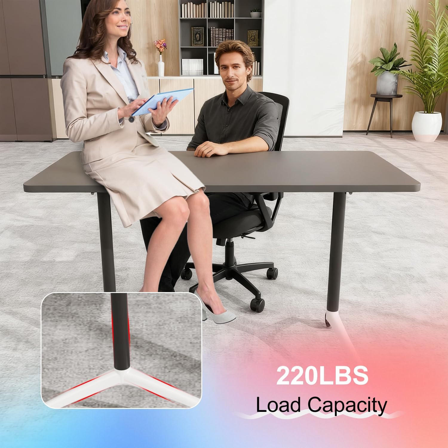 Black Folding Conference Tables with Silent Wheels, 4 Pack Commercial Office Meeting & Training Seminar Tables, Mobile Modular Conference Room Table with Strong Metal Frame for Company, School