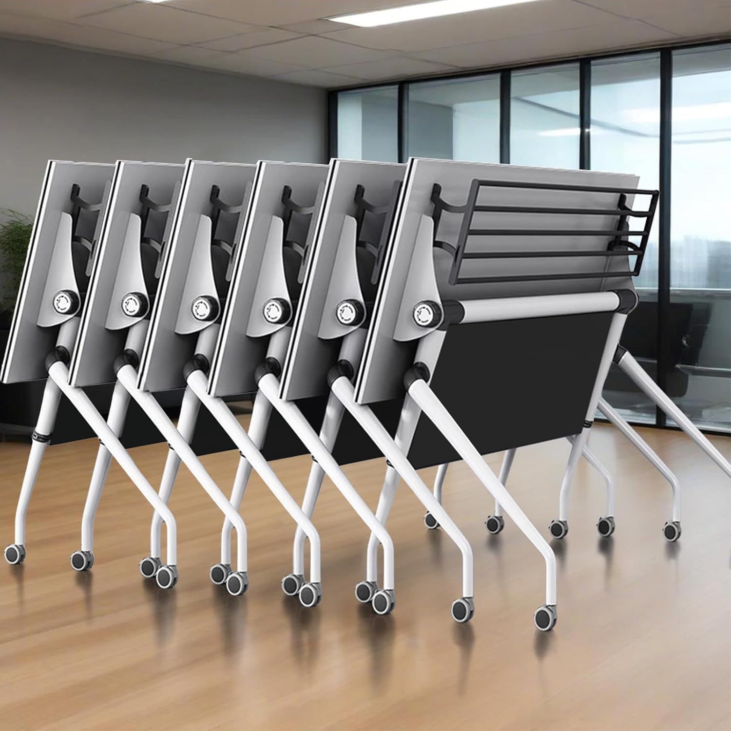 47.2" Conference Room Table,Office Conference Table with Locking Wheels, Folding Flip-Top Mobile Table for Training Rooms,White