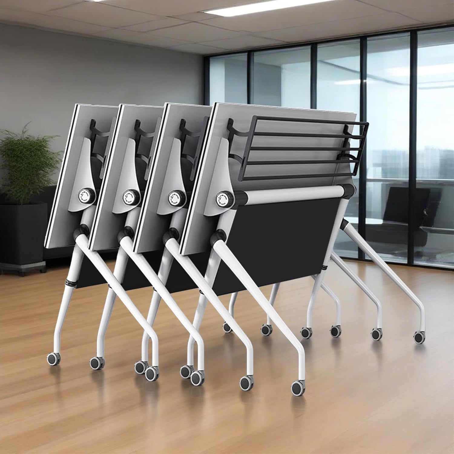 47.2" Conference Room Table,Office Conference Table with Locking Wheels, Folding Flip-Top Mobile Table for Training Rooms,White