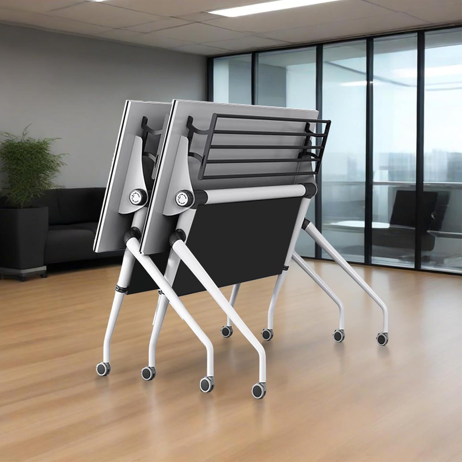 47.2" Conference Room Table,Office Conference Table with Locking Wheels, Folding Flip-Top Mobile Table for Training Rooms,White