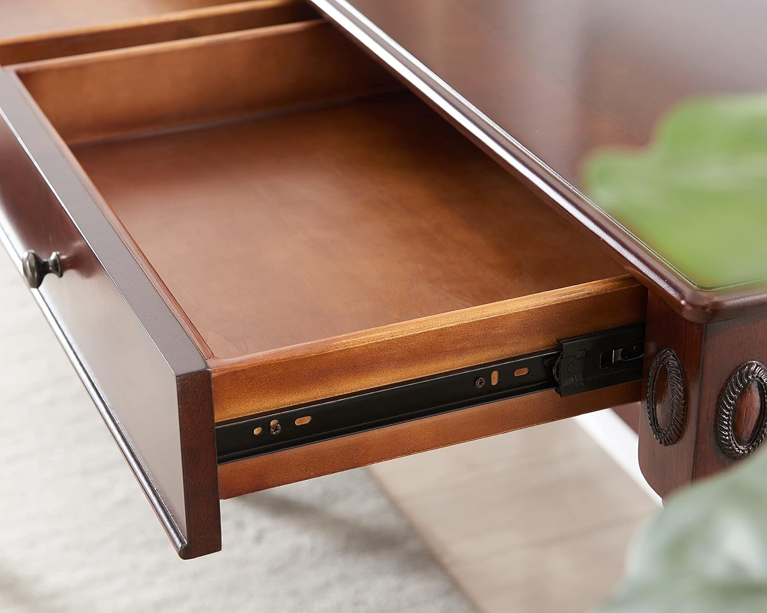 LEEMTORIG Vintage Solid Wood Writing Desk with Drawers, 46" W Antique Secretary Desk Cherry Wood Writing Table for Home Office, Victorian Style Mahogany Desks, Cherry Walnut BSZ-1533-WD
