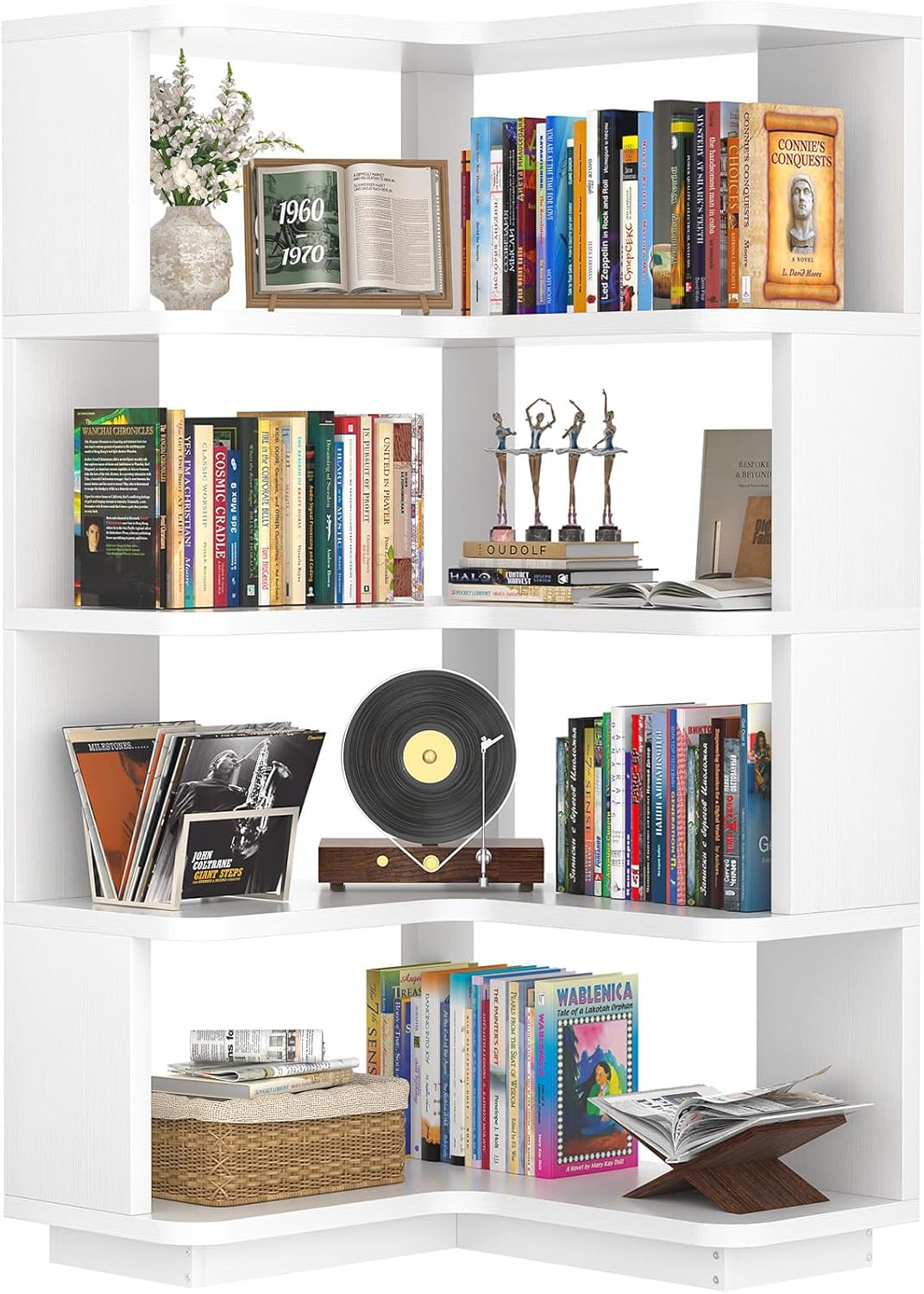 Armocity Corner Book Shelf - 6 Tier Corner Bookshelf Etagere Bookcase with Baffle, Freestanding L Shaped Display Shelf Stand for Home Office, Living Room, Bedroom, Kitchen, White