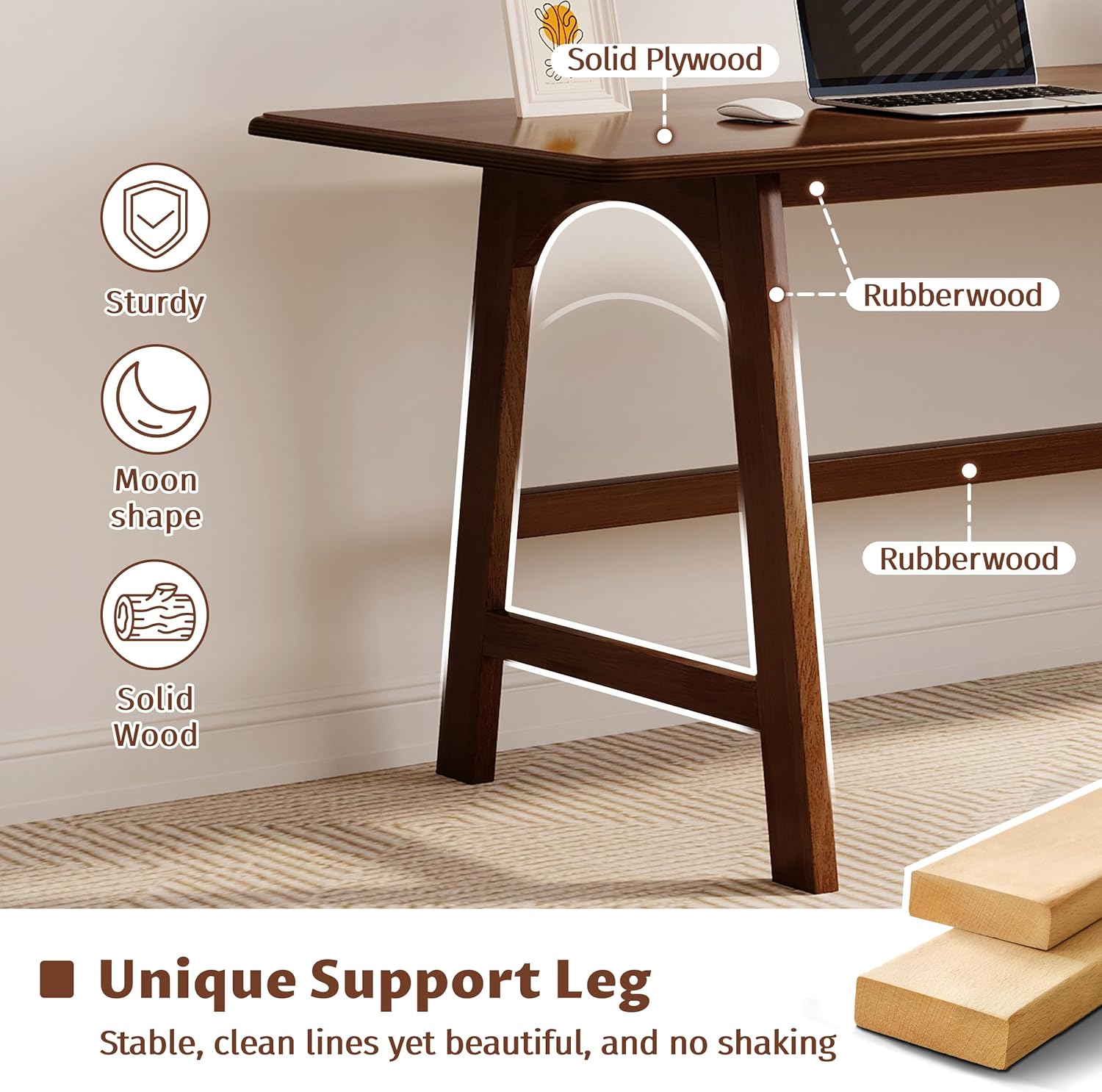 IOTXY Solid Wood Writing Table - 48" W x 24" D Minimalist Computer Desk for Home Office, Work, Study, Creativity, and PC Workstation, Walnut