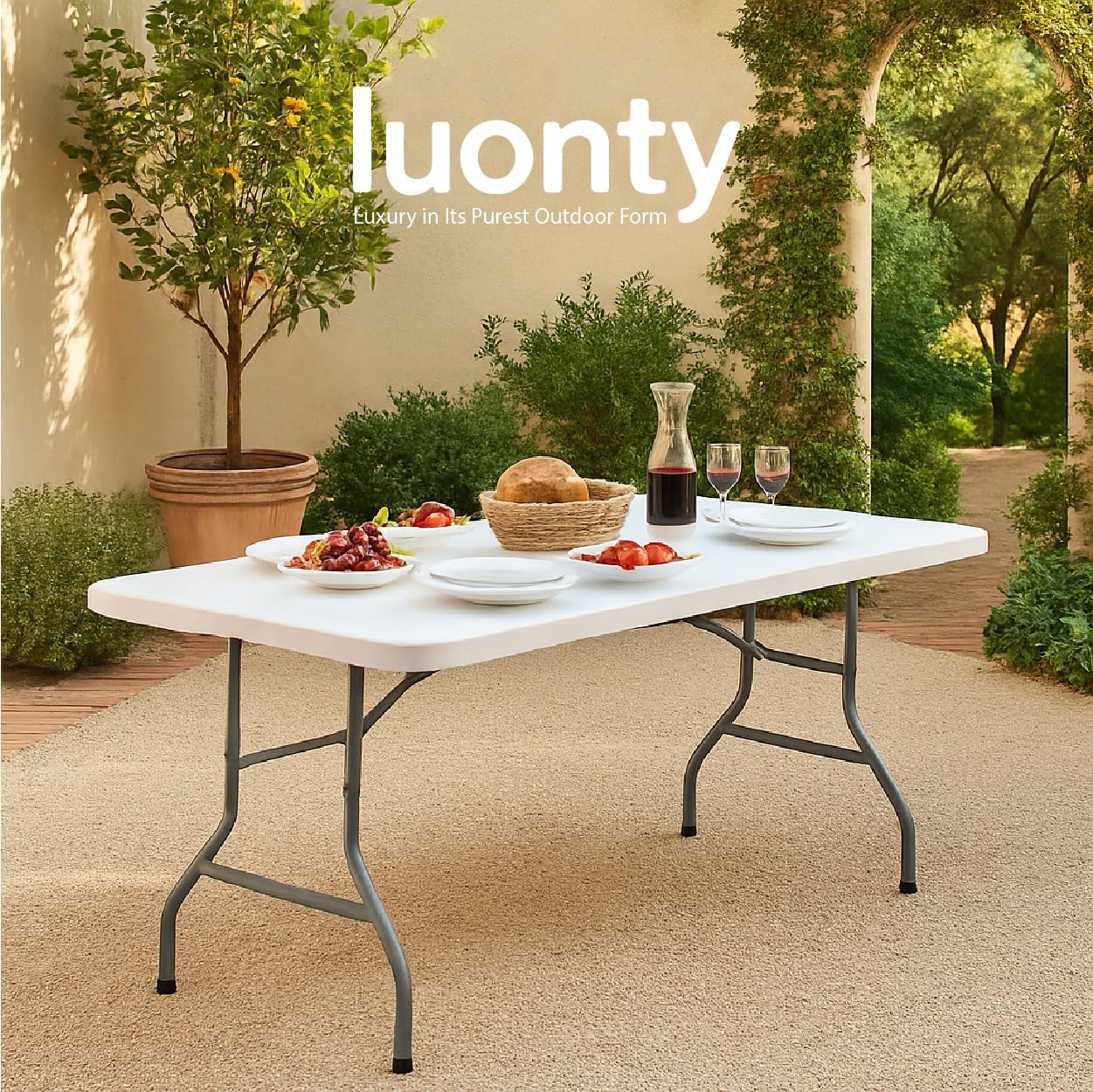 Luonty 6ft Folding Table – Heavy Duty Plastic Table for Patio, Events, or Camping – Portable, Weather-Resistant, Easy to Store – Holds up to 330 lbs