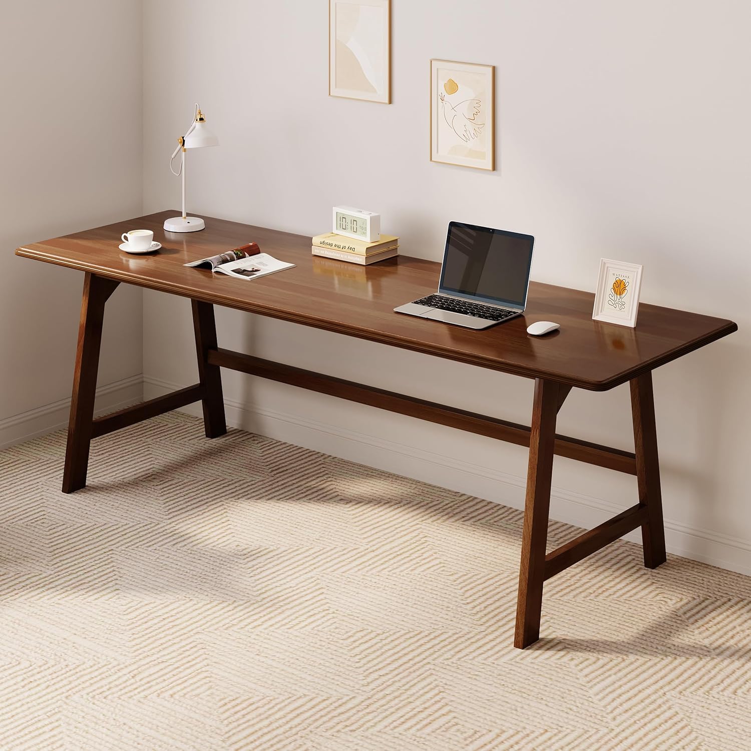 IOTXY Solid Wood Writing Table - 48" W x 24" D Minimalist Computer Desk for Home Office, Work, Study, Creativity, and PC Workstation, Walnut