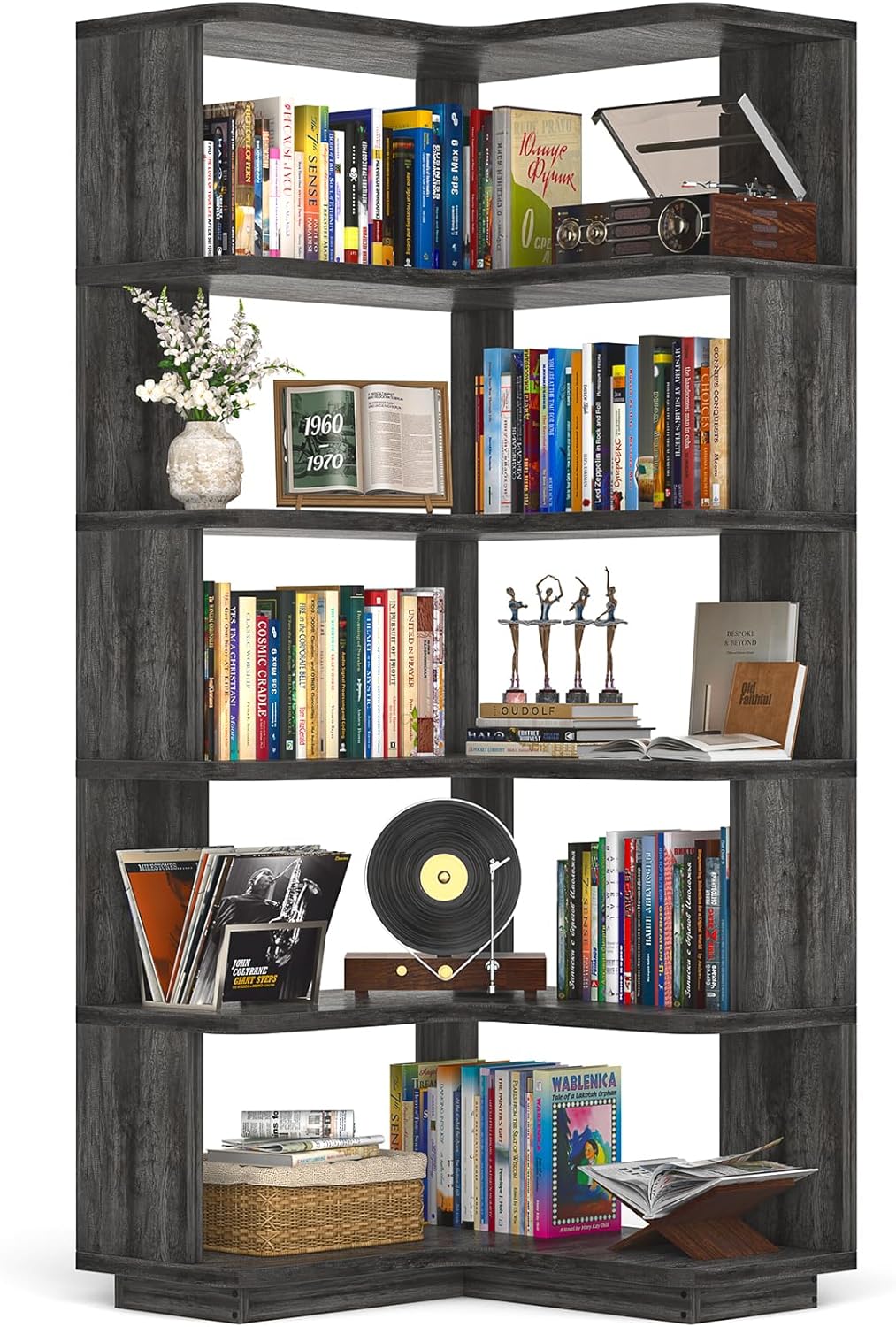 Armocity Corner Book Shelf - 6 Tier Corner Bookshelf Etagere Bookcase with Baffle, Freestanding L Shaped Display Shelf Stand for Home Office, Living Room, Bedroom, Kitchen, White