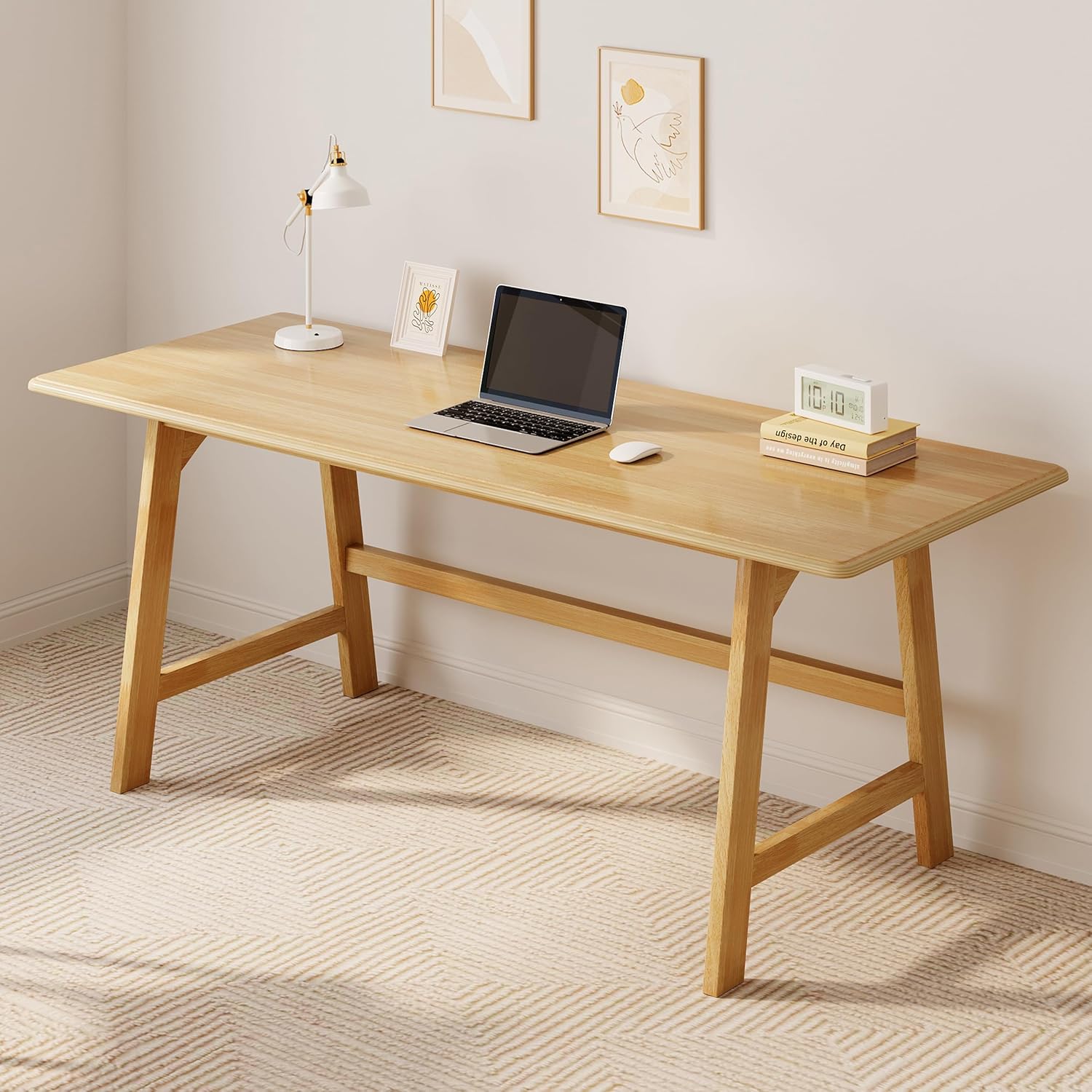 IOTXY Solid Wood Writing Table - 48" W x 24" D Minimalist Computer Desk for Home Office, Work, Study, Creativity, and PC Workstation, Walnut