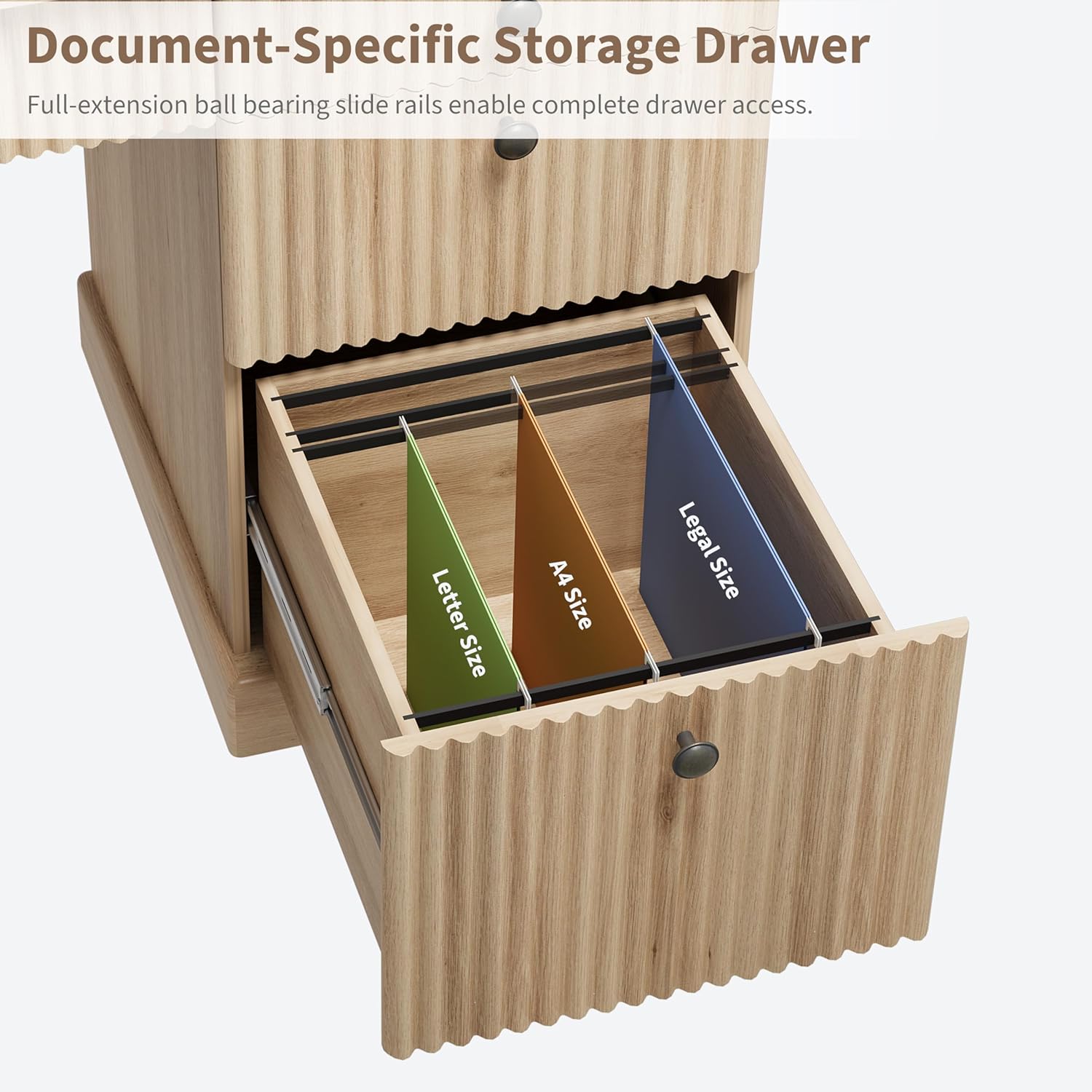 Garvee Fluted Home Office Desk Storage, 54" Modern Executive Desk with Charging Station, Wooden Computer Writing Desk with File Drawers for Study Room (Burlywood, 54.0”L x 21.6 "D x 30.0" H)
