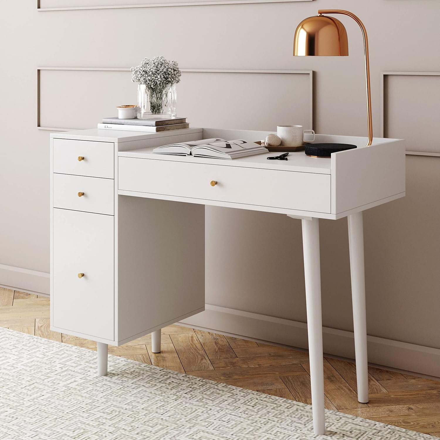 Nathan James Parker Modern Home Office Writing, Computer or Laptop Desk with Open Storage Cubby and Small Drawer, Walnut